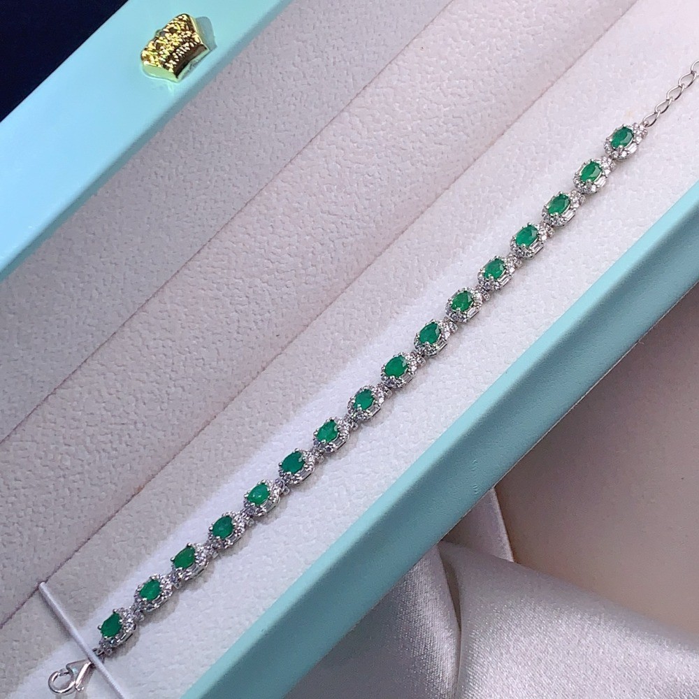 Natural oval emerald bracelet Gemstone jewelry S925 Silver Plated 18K Gold Gift