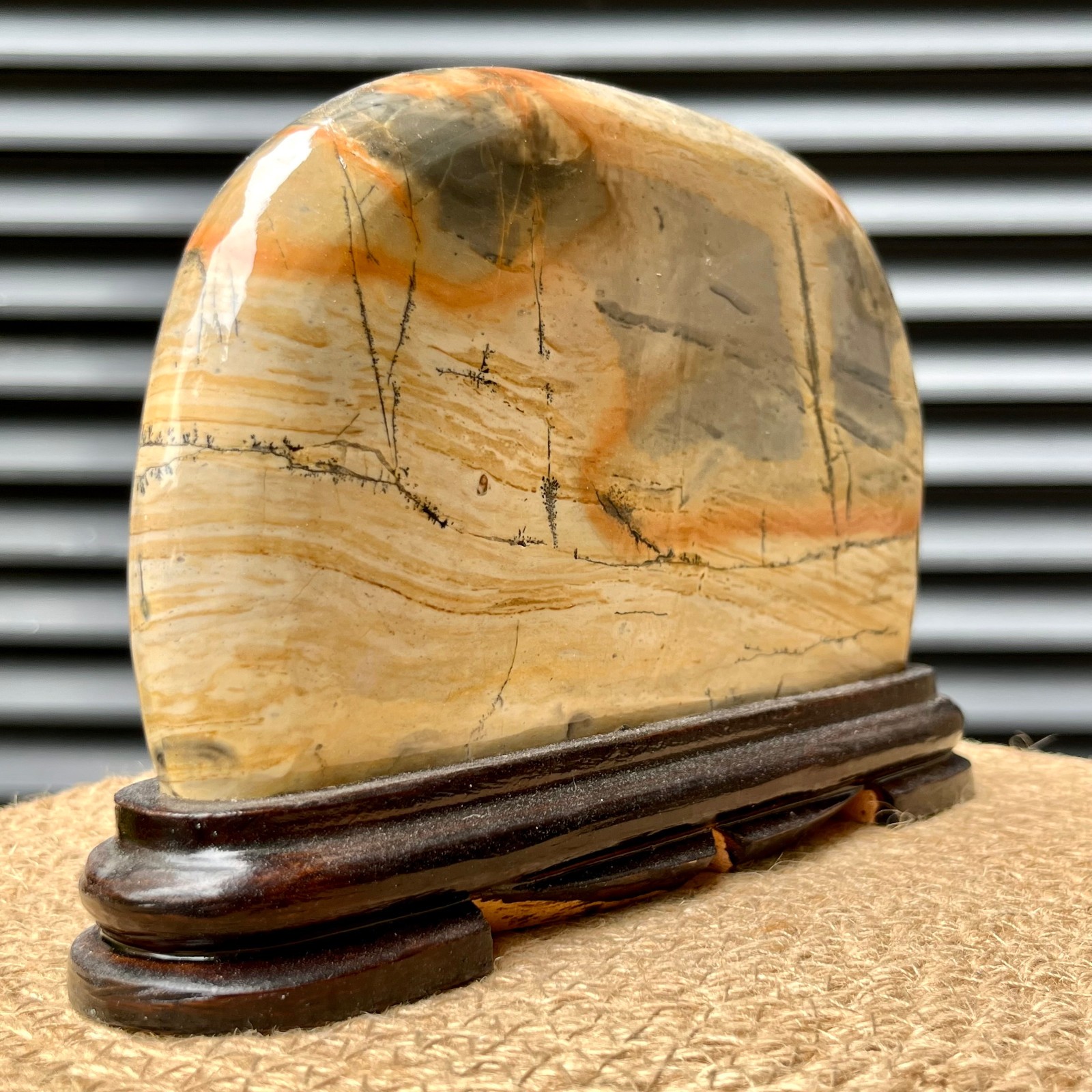 3 lb Landscape Stone Art Anniversary Gift Display w/ Wood Decor