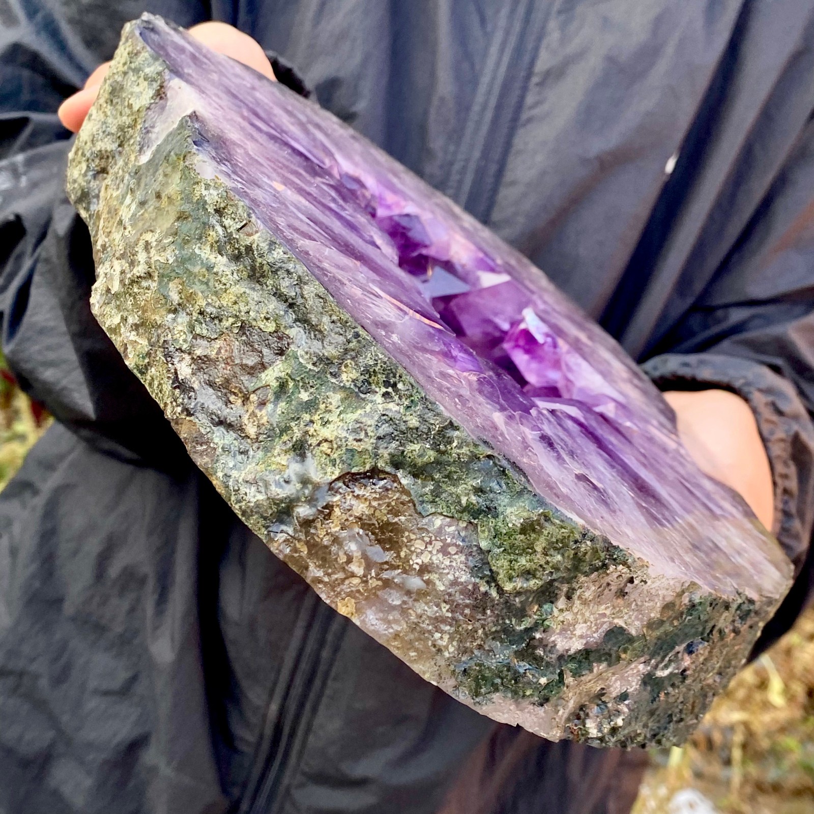 10.8LB Natural Amethyst Cave Crystal Slice Crescent shaped Hand Cut Repai