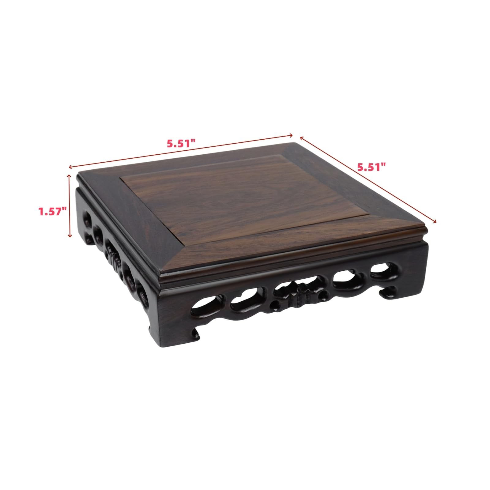 Oriental Ebony Wood Display Stand, 5.5 Inch Square Wooden Pedestal Base, Carv…