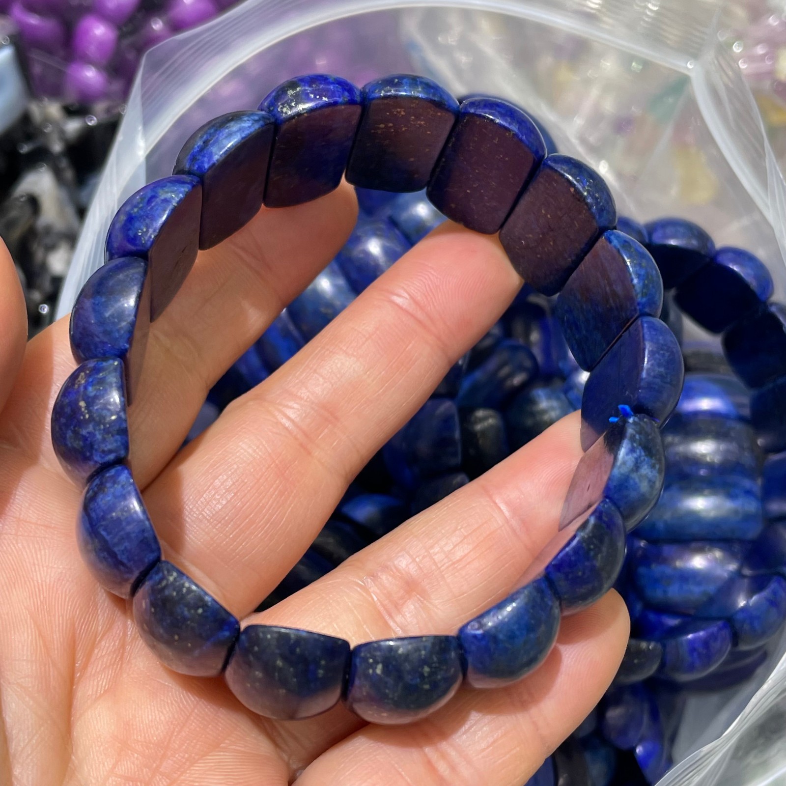1pc Natural lapis lazuli Stone Elastic Rope Bracelet #40