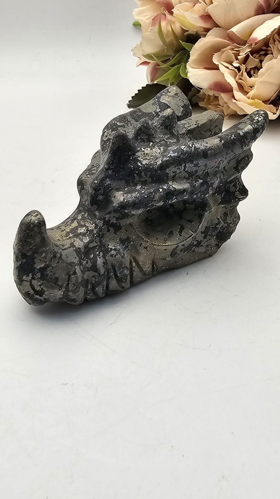 large Pyrite crystal Dragon head Carving 6.7 X 4cm 283g Abundance Wealth