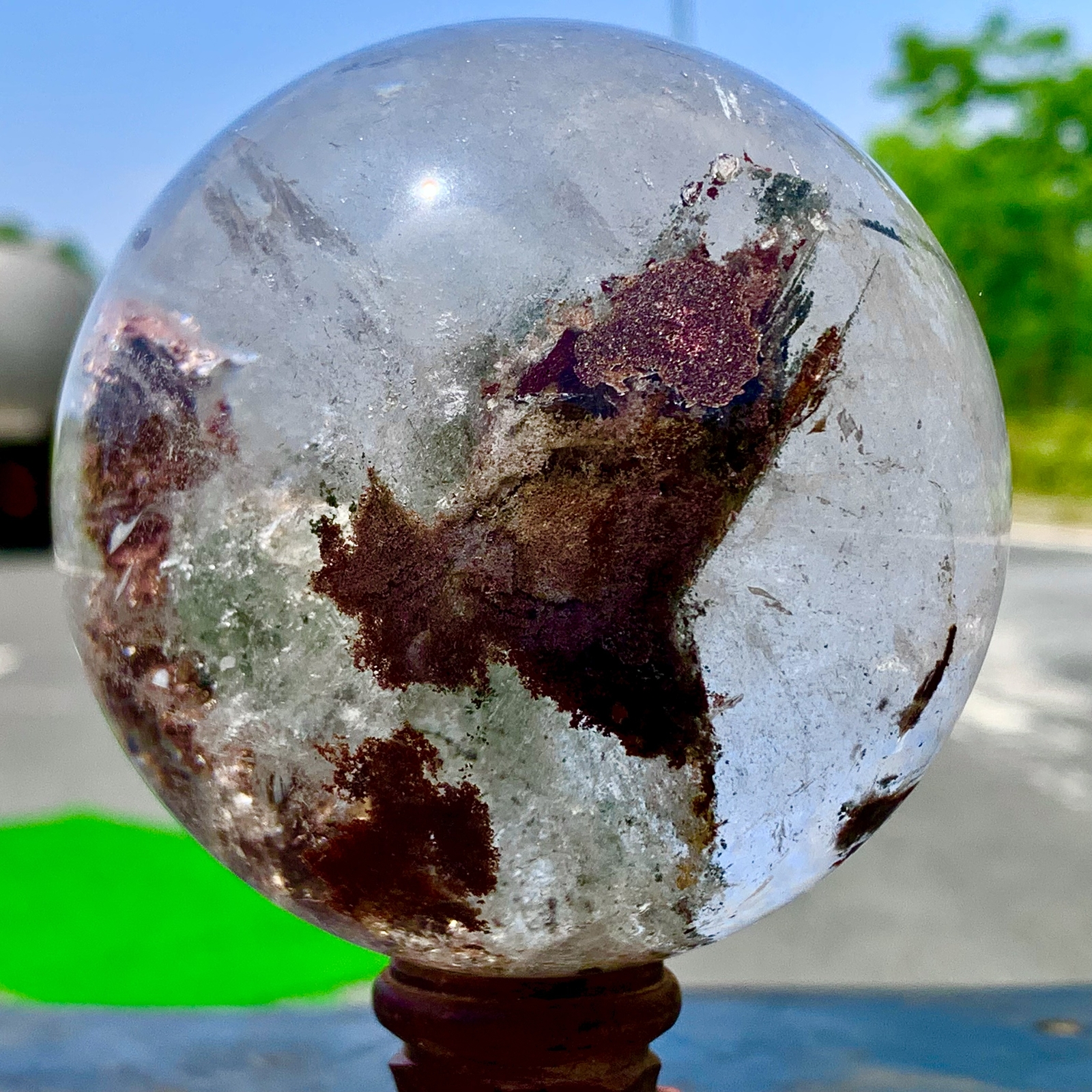 1.92LB Natural Green garden ghost Quartz Ball Crystal Sphere Mineral Specimen