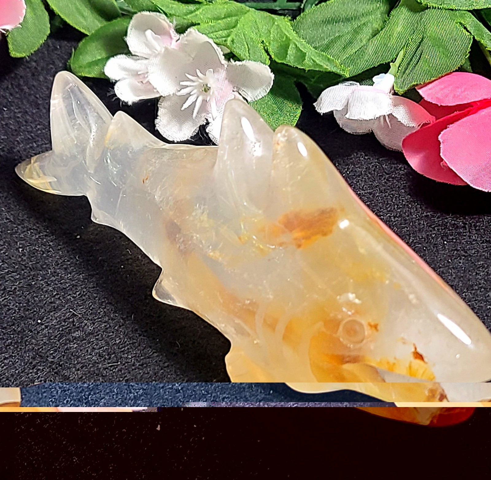 X Large 5.6″ Unique 252g Golden Healer Quartz Shark Sea Crystal Carving