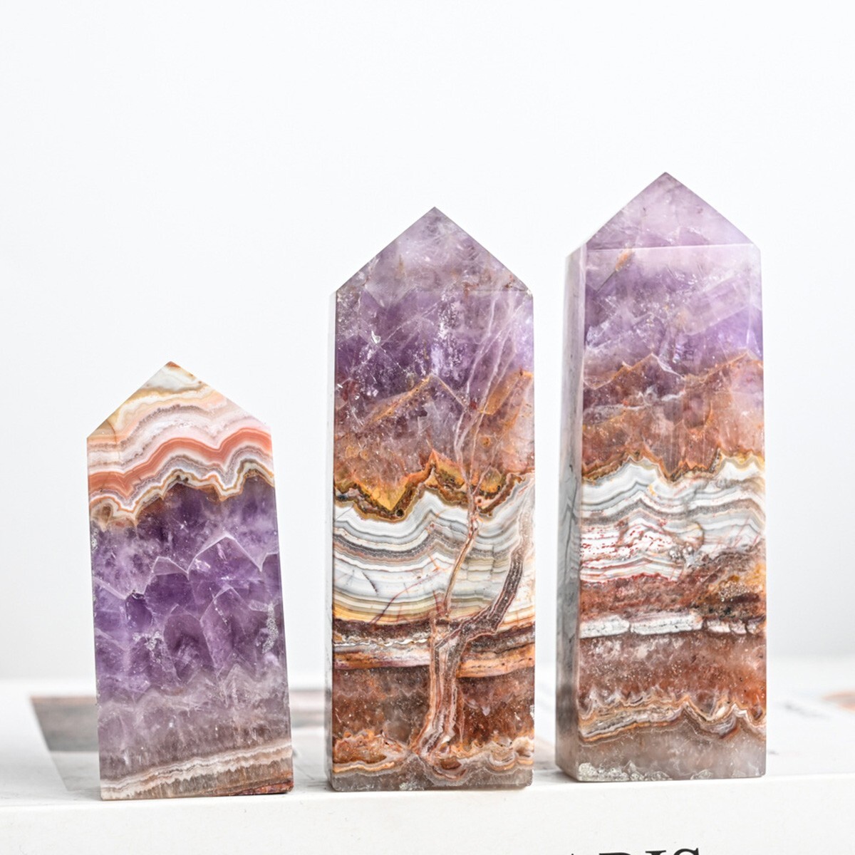 Amethyst Lace Agate Crystal Tower Point Healing Crystal Obelisk Wand Decor Gift