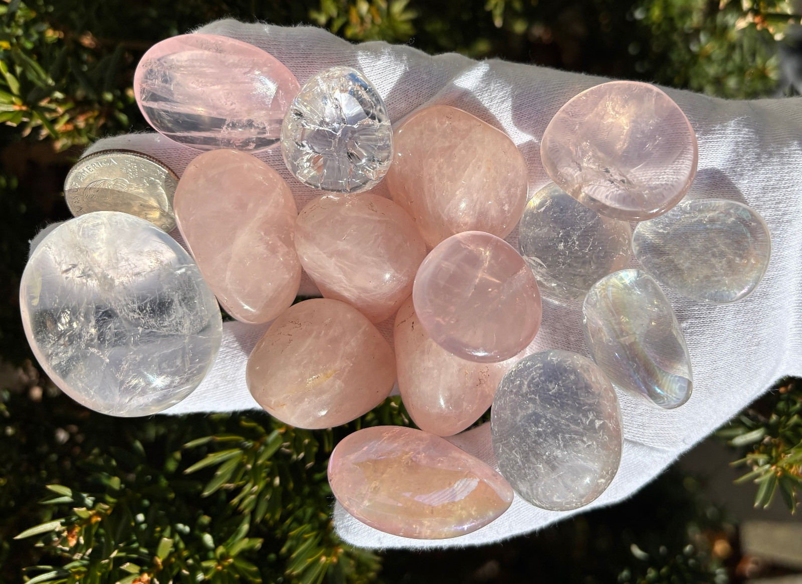 USA SALE 333g LOT ROSE/GIRASOL/FIRE ICE/PINK AURA/CLEAR QUARTZ TUMBLES TUMBLE