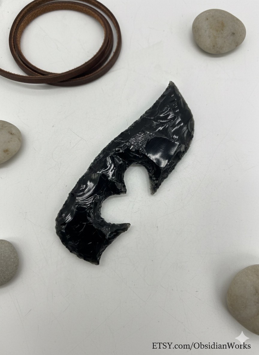 Black Obsidian Heart Athame 5” – Hand Knapped Ritual Knife Wiccan Altar Tool.
