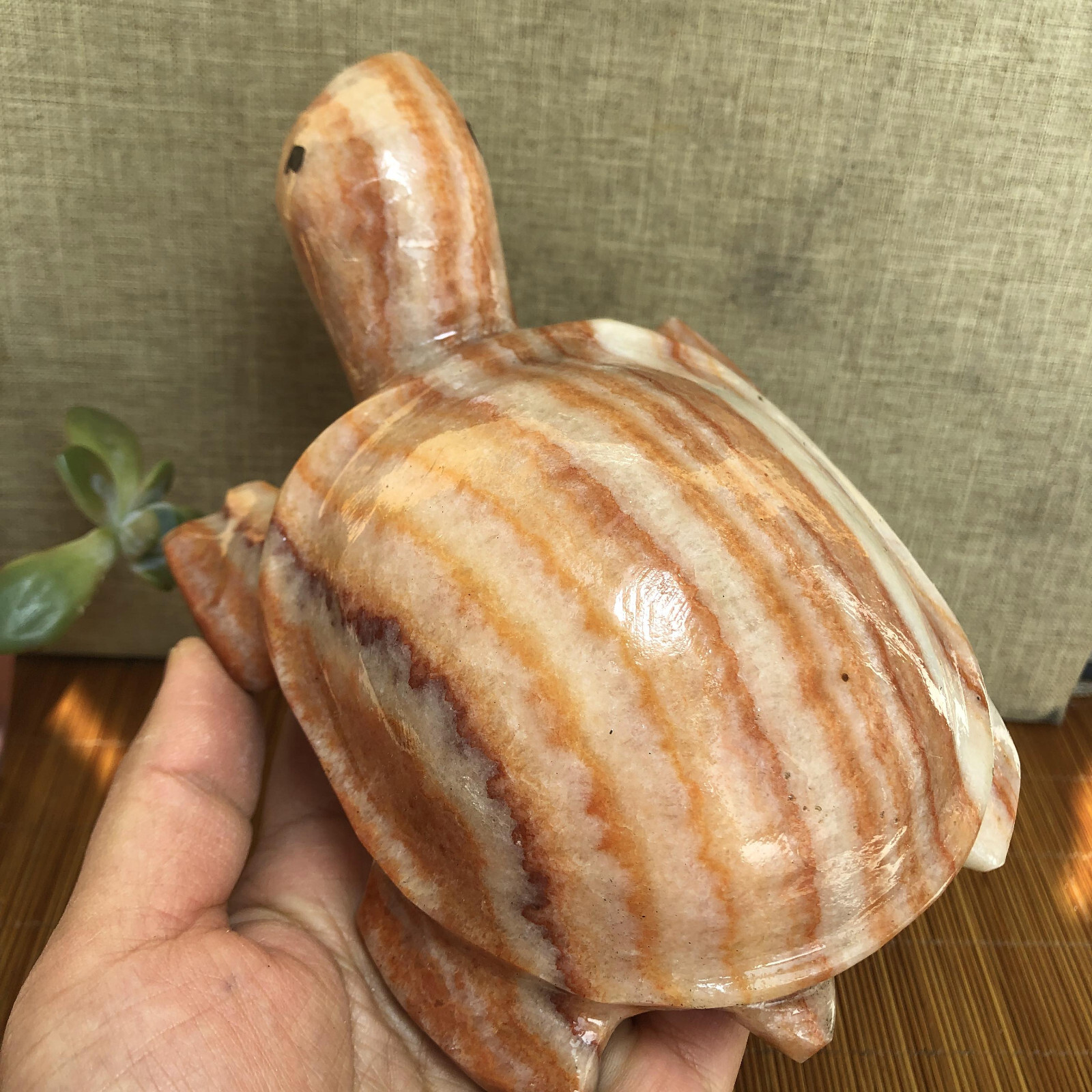 1.1kg Rare Natural Meat Pork Stone hand Carving Turtle specimen 155mm g5110
