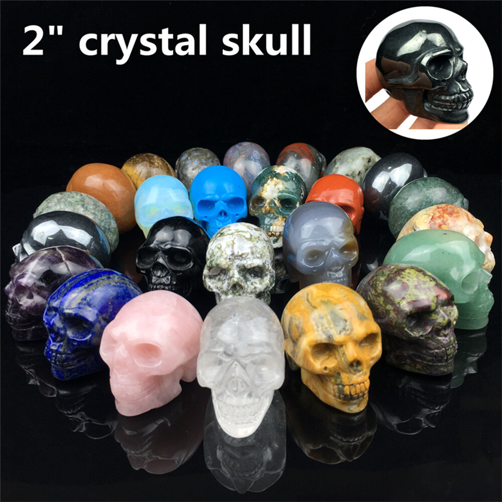 2” Natural Skull Quartz Crystal Specimen Hand-Carved Reiki Healing Stone