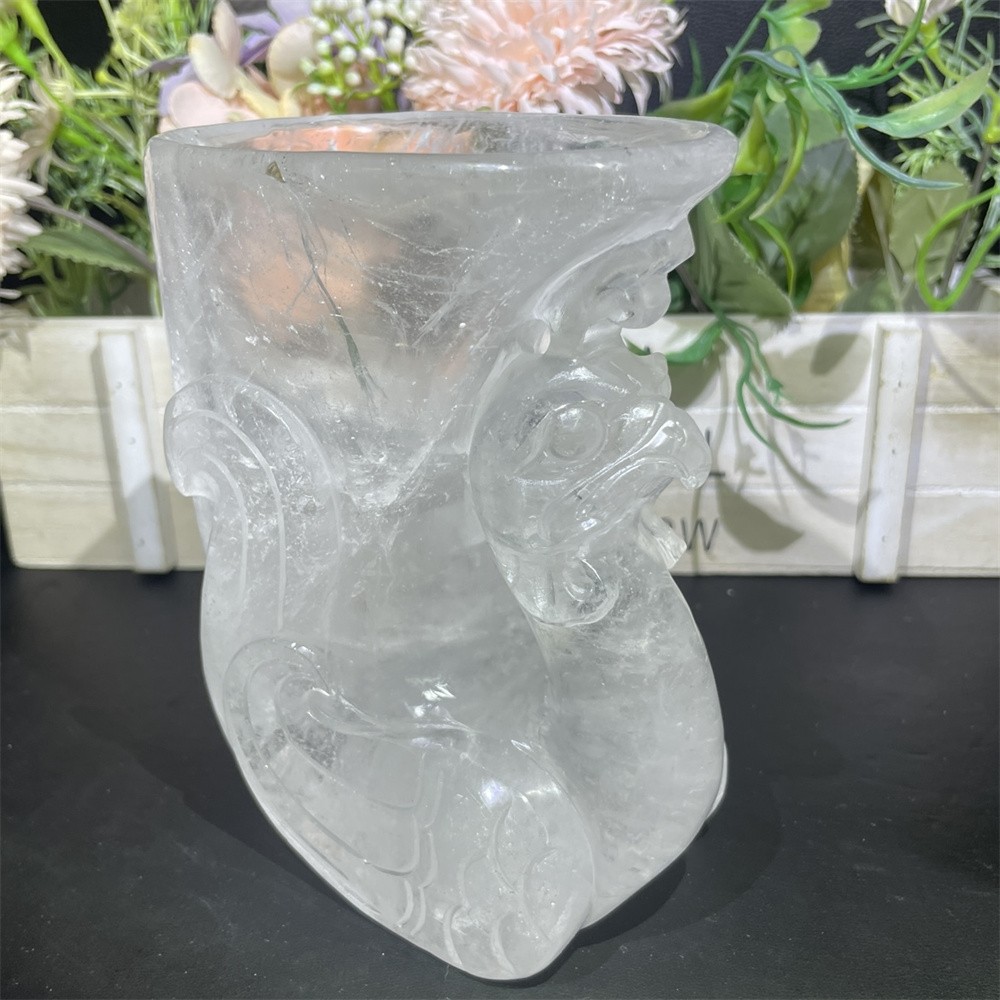 2.6LB 5.1″ Nartural Clear Quartz Art Cup Carved Crystal Reiki Quartz Decor Gift
