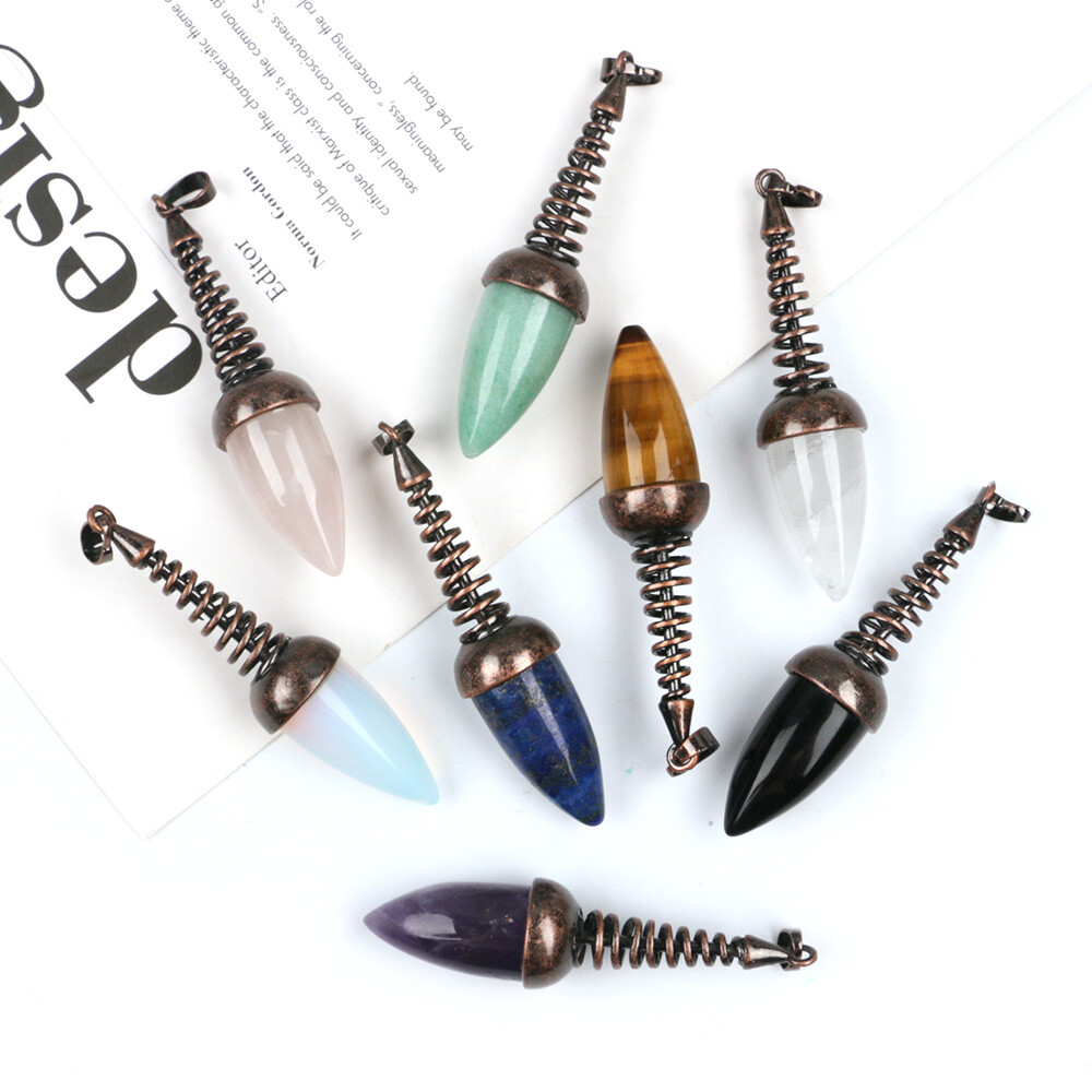 1pc Crystal Chakra Bullet Cone Pendants Quartz Gems Stone Metal Pendulum Dowsing