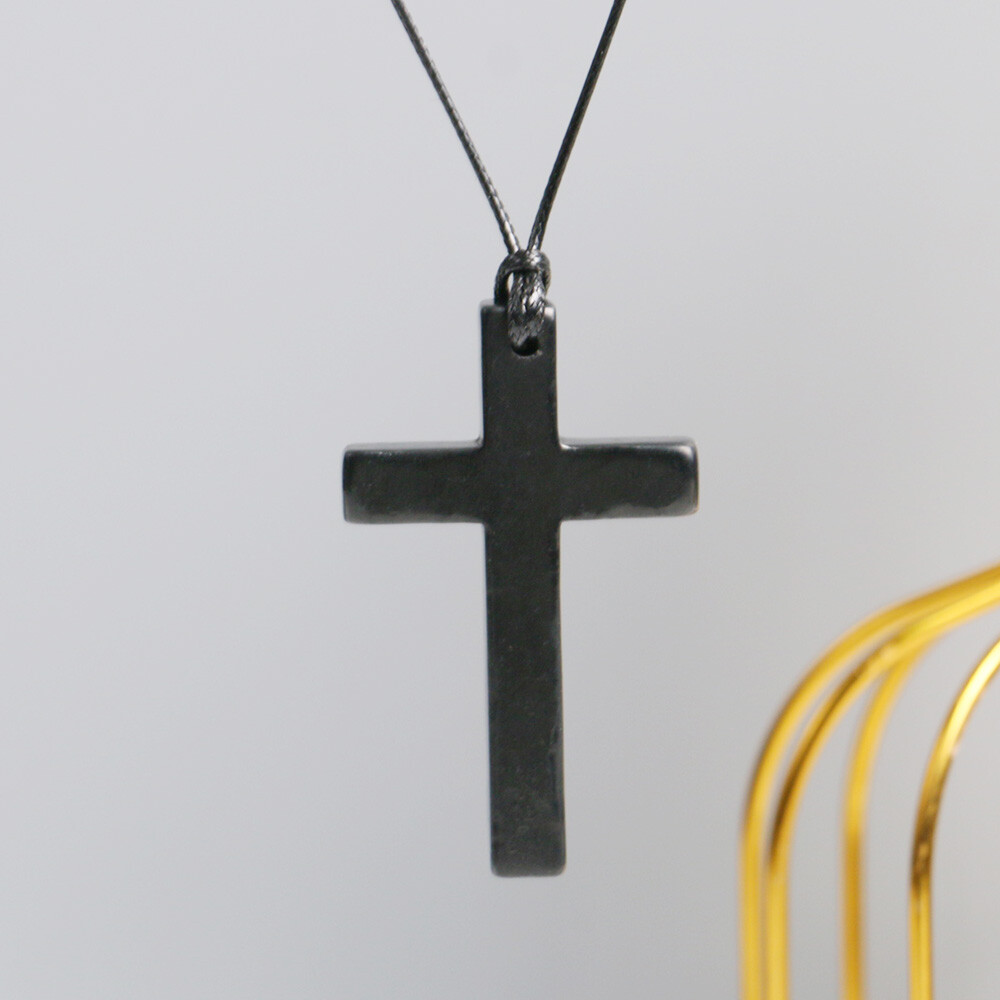 Shungite Stone Christian Cross Pendant Crystal Necklace – EMF Protection Healing