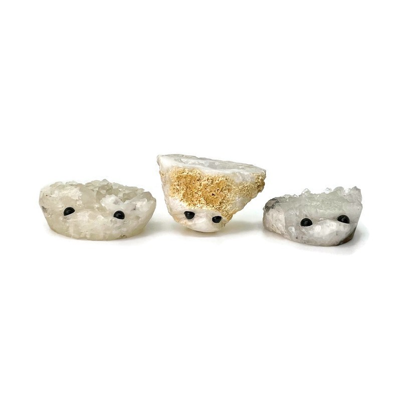Set of 3 Natural Quartz Crystal Hedgehogs / Pet Rocks, 438gr. / Geode & Cluster