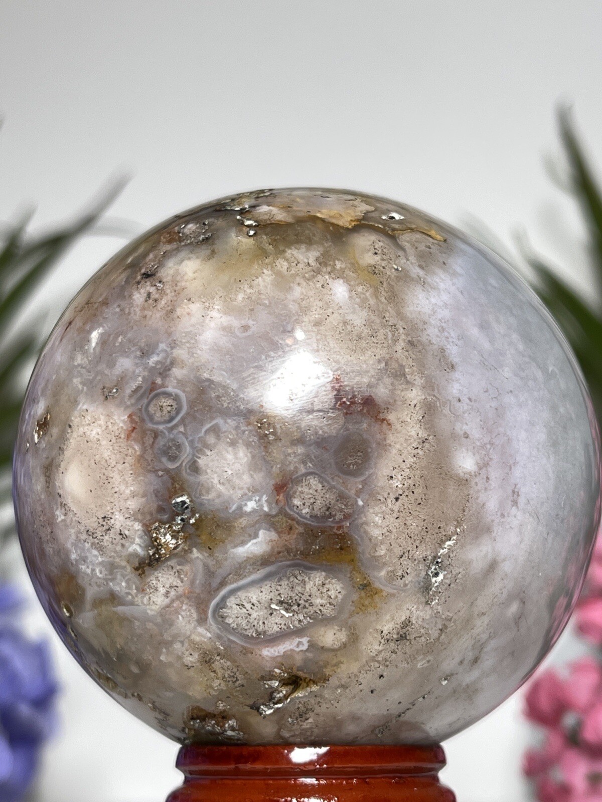 61mm FLOWER AGATE SPHERE – Mineral Cherry Blossom Pink Blue Chakra Witch Crystal