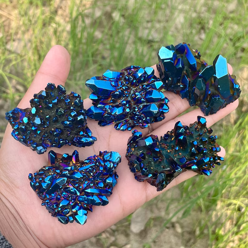 Rainbow Cluster Angel Aura Titanium Geode Quartz Crystal Healing Specimen Gift