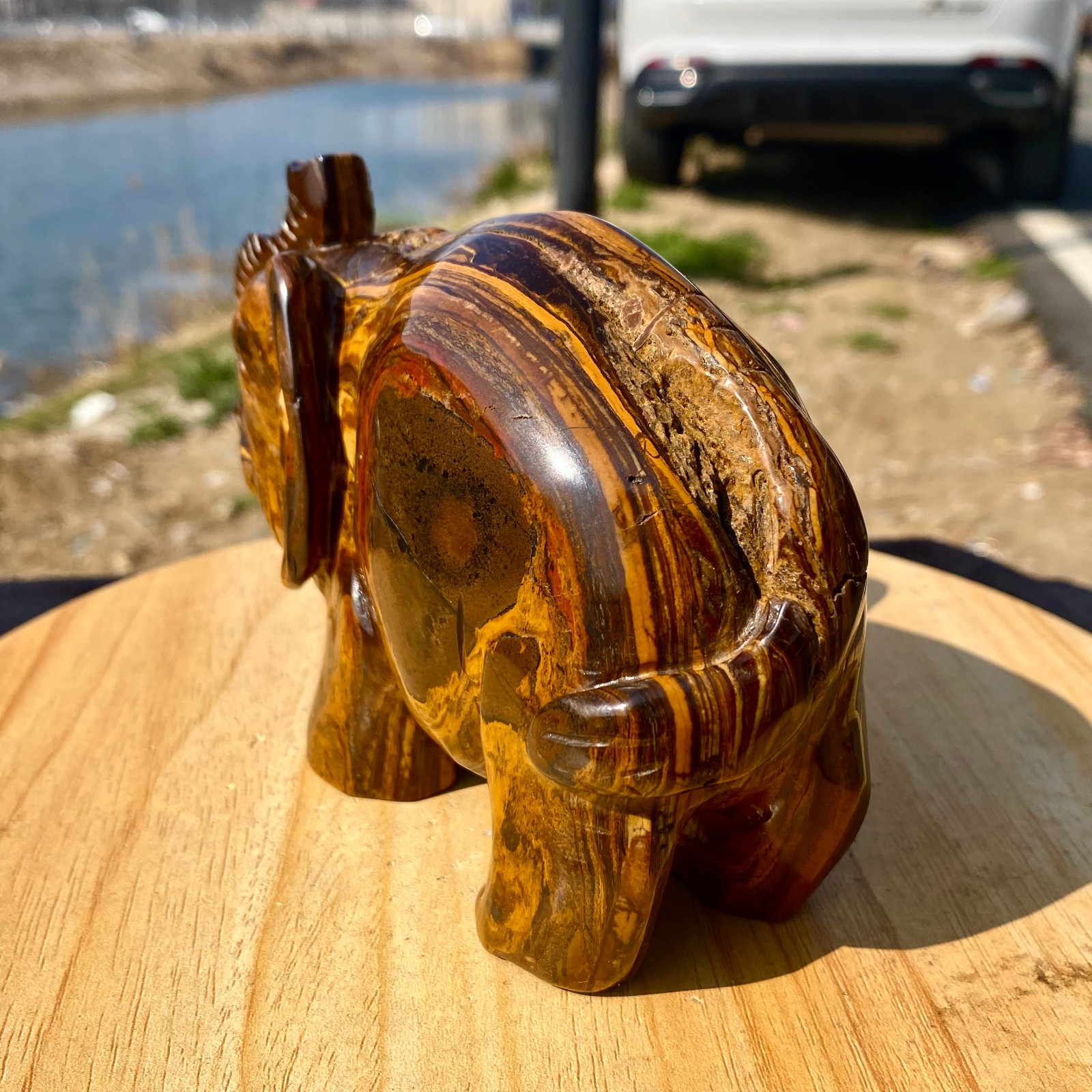 2.97LB Natural Tiger’s Eye Hand Carved Elephant Statue Reiki Healing Crystal