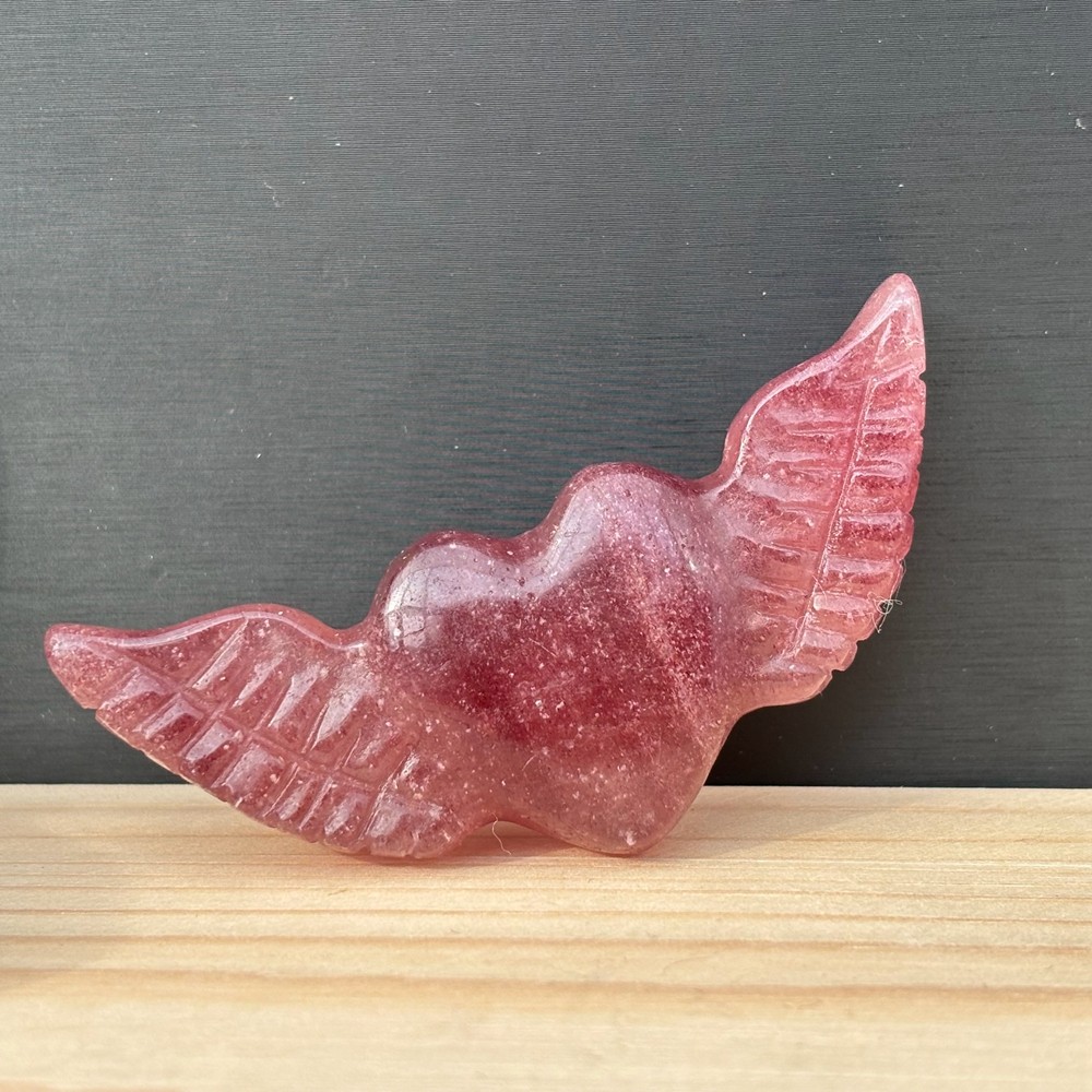 Natural Strawberry Quartz Love Wings Skull Carved Crystal Skull Reiki Healing