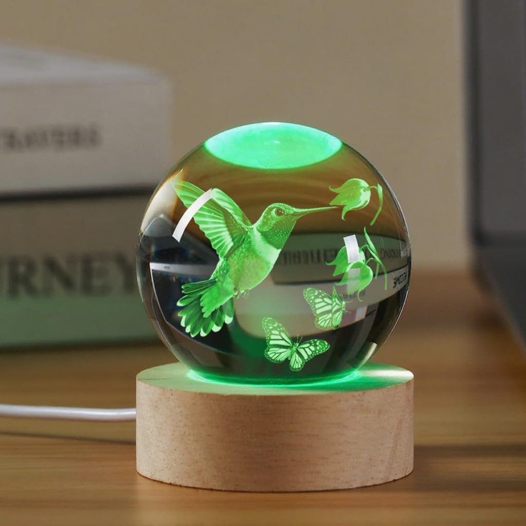 3D Hummingbird Crystal Ball Gifts for Women Men Laser Engraved Glass Sphere Anim