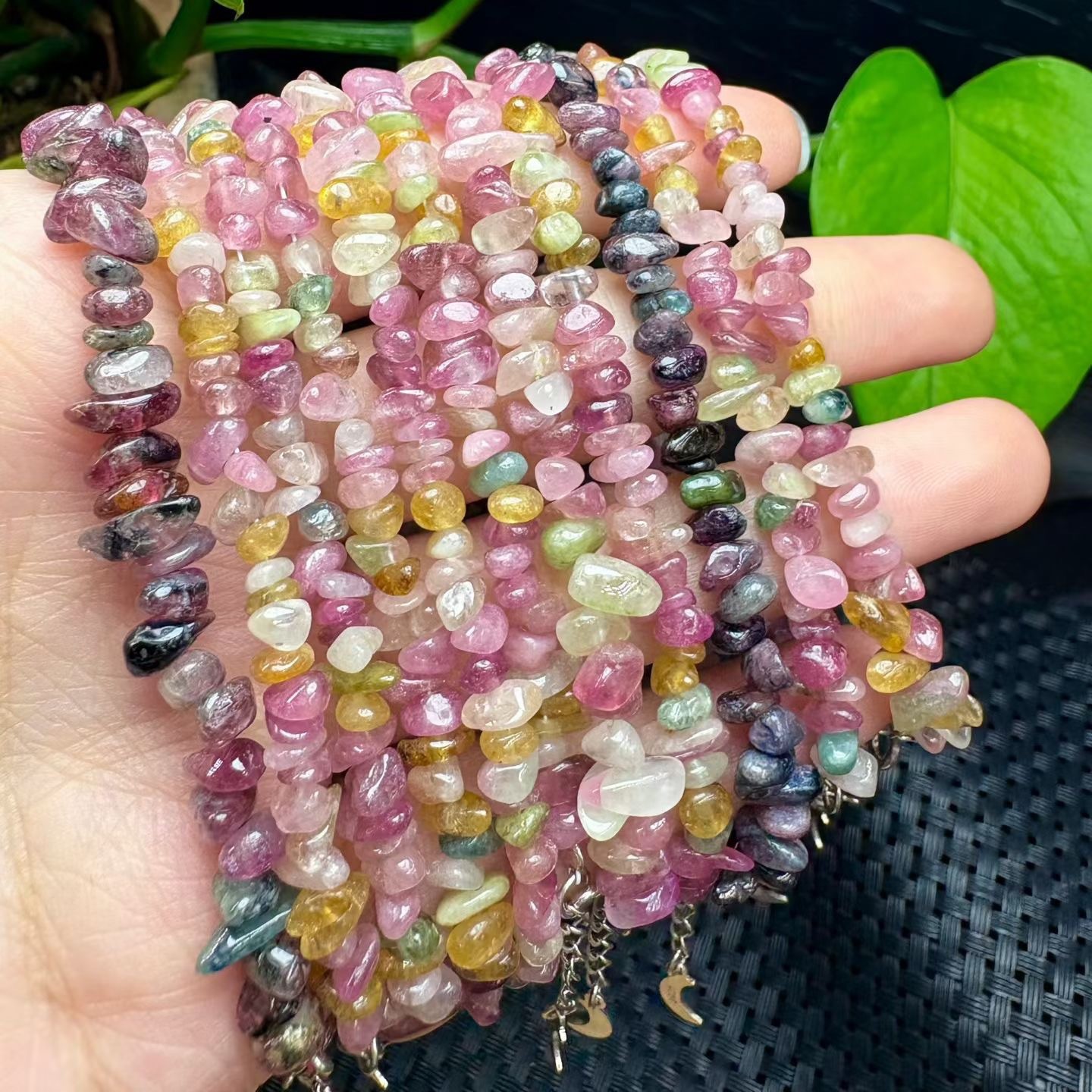 Natural colored tourmaline bezel-free bracelet, stone size: around 6mm