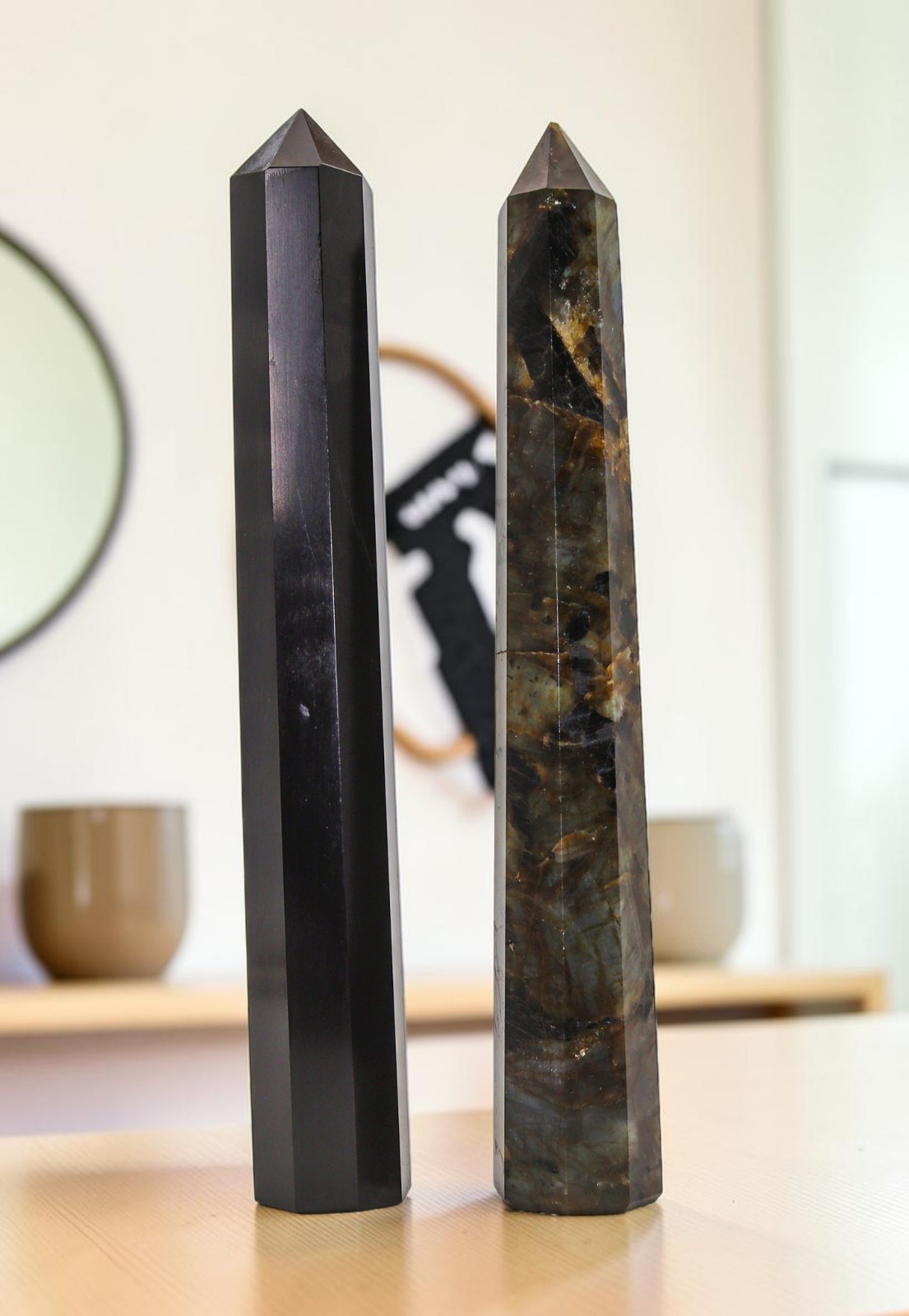 Combo Set Obelisk Tower Tourmaline / Labradorite Crystal Healing Stone Decor