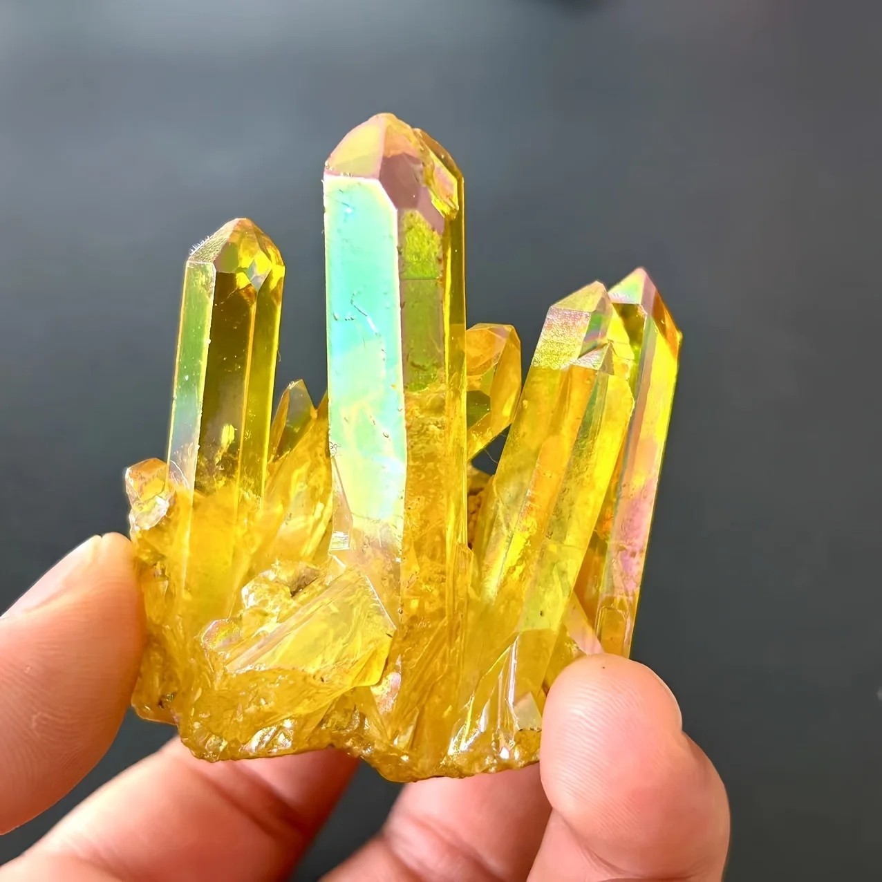 Healing Mineral Specimen Natural Aura Yellow Citrine Crystal Titanium Cluster US