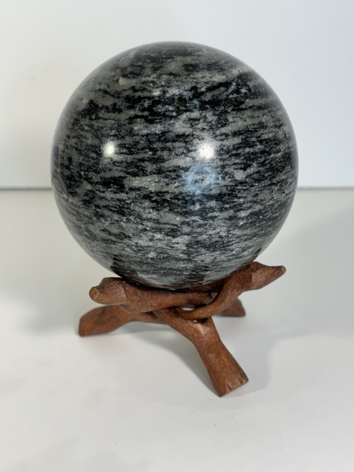 Black & Gray Polished Stone Sphere/Orb 1,430g, 4” in Diameter