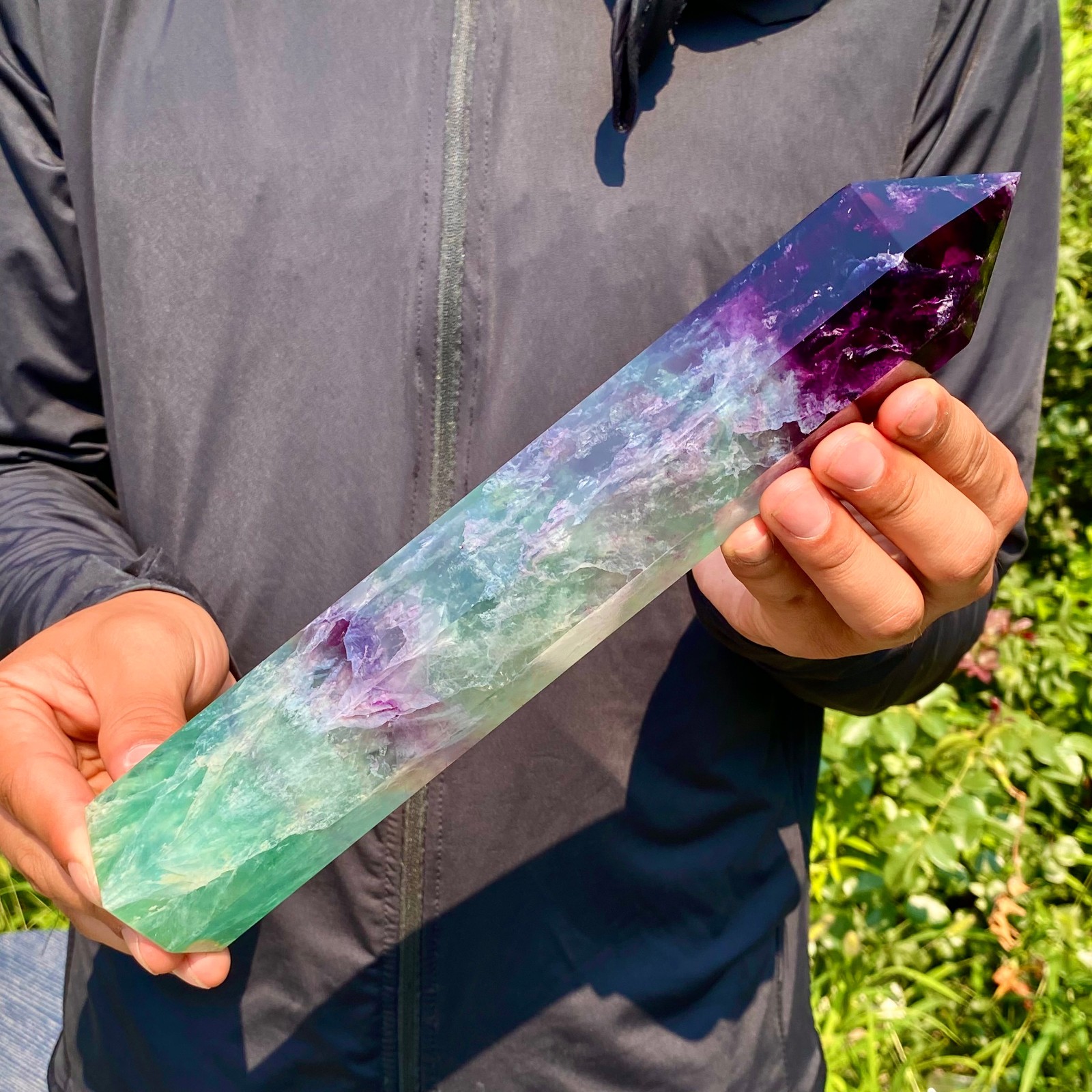 2.4LB Natural unique colored fluorite pillar quartz crystal sample
