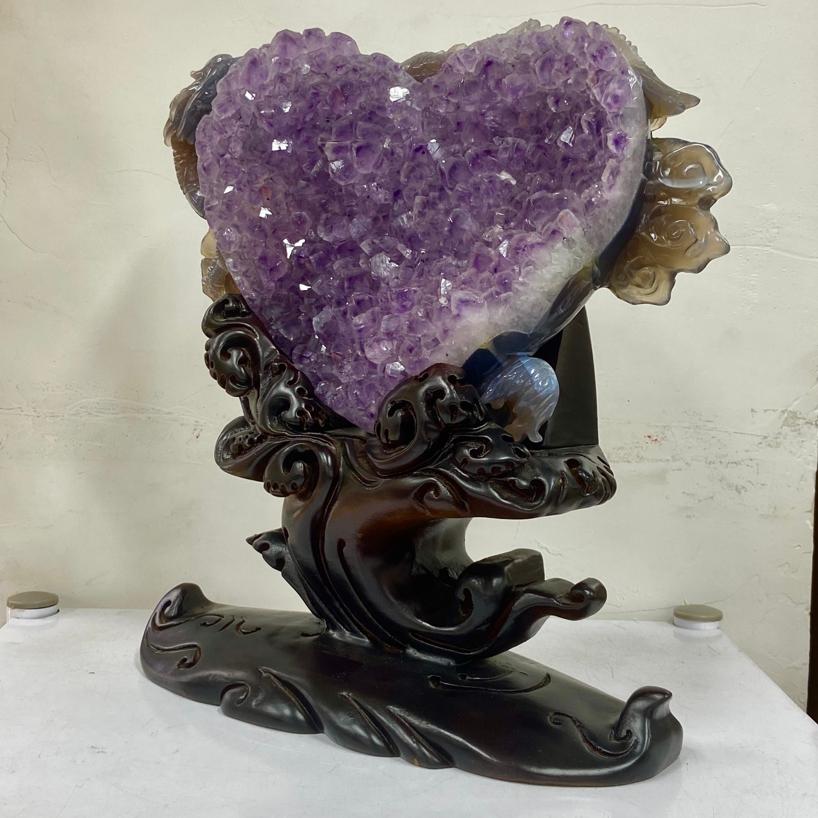 9.21LB Rare Natural Uruguay Amethyst Geode Quartz Crystal agate Carved Dragon