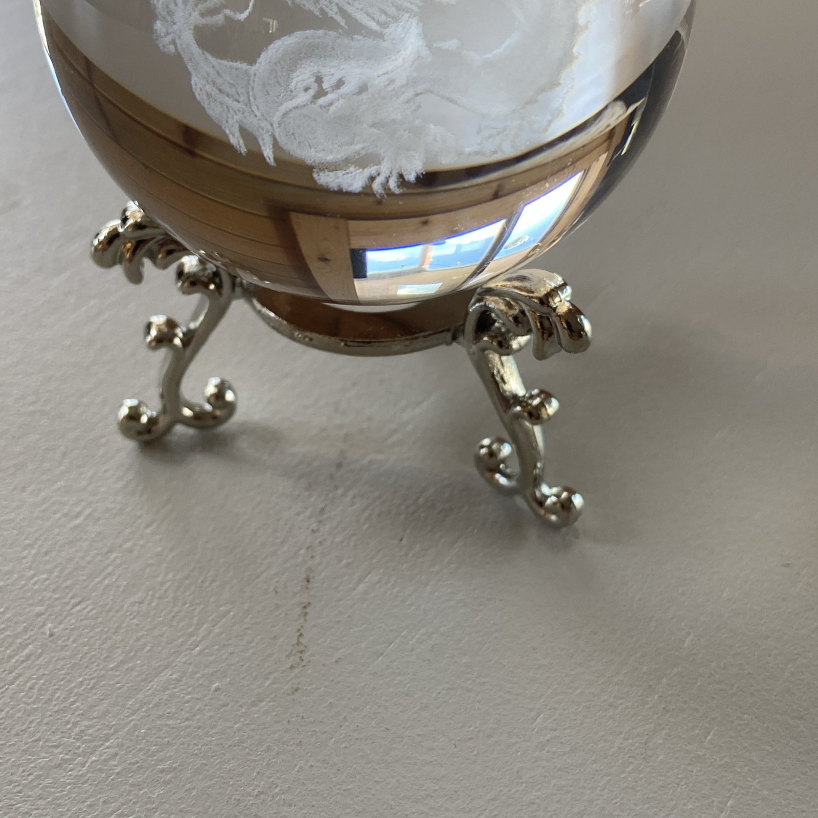 Crystal 2.4 inch (60mm) Chinese Dragon Crystal Ball with Sliver-Plated Flowering