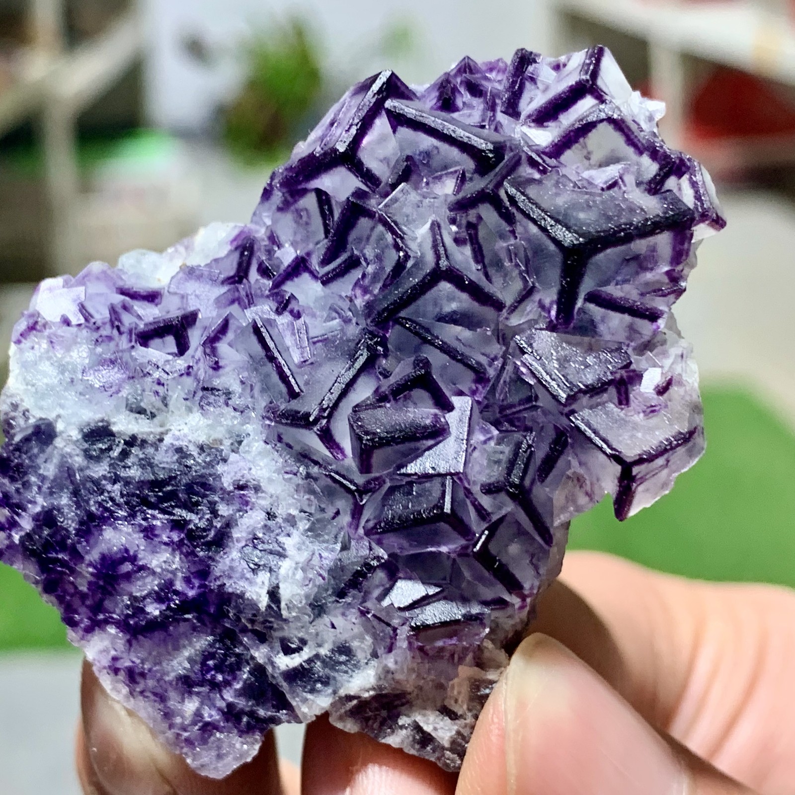 57G Inner Mongolia Natural Fluorite Purple Edged Cube Crystal Mineral Specimen