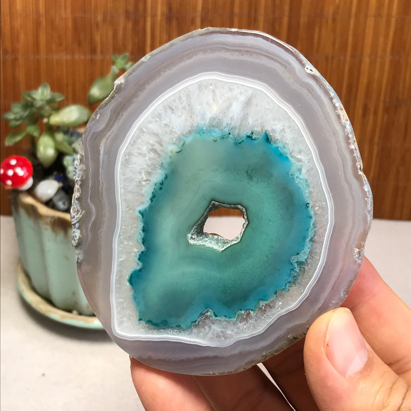 96mm Natural agate Slab/Slice quartz crystal pictographic specimen 94g A3088