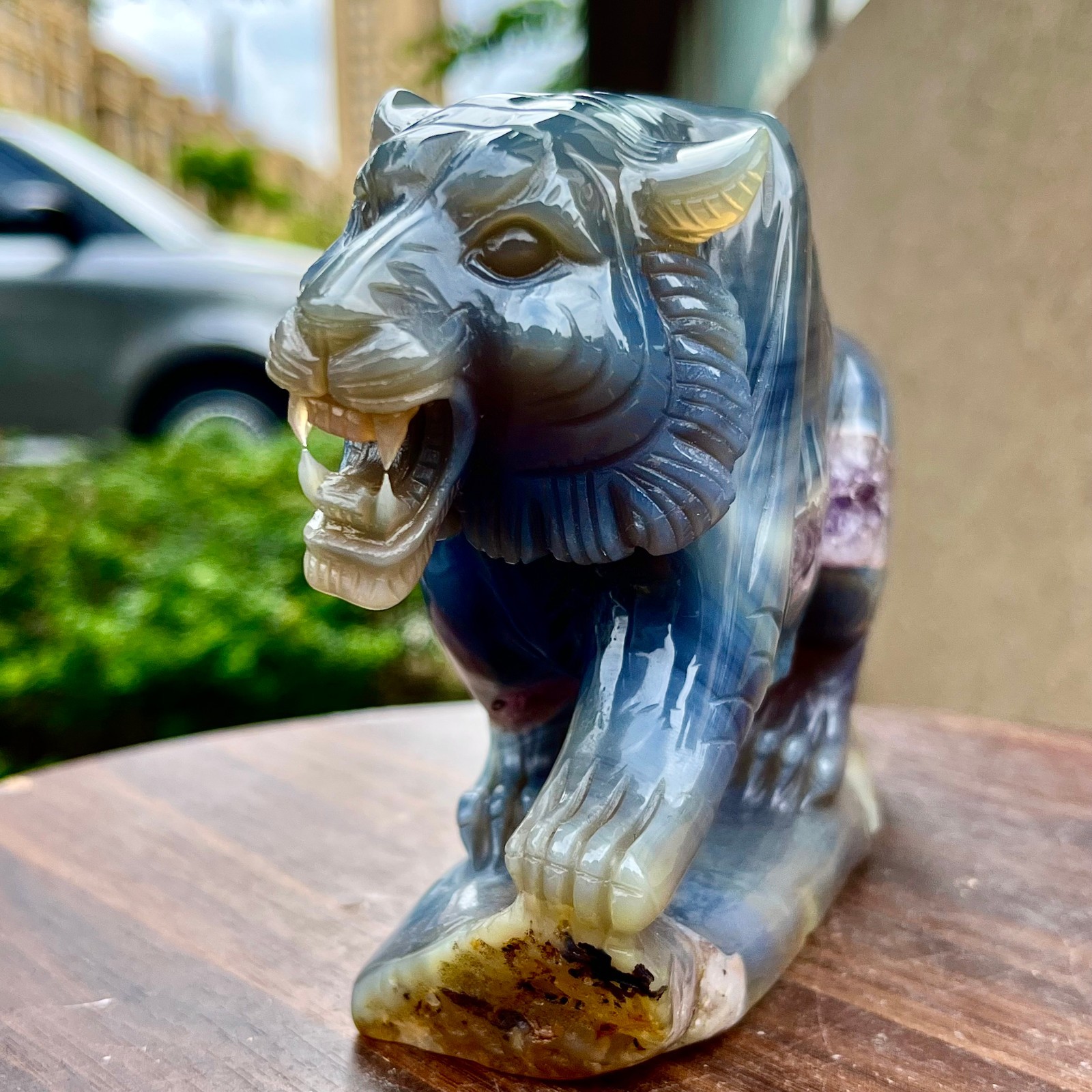 2.27LB High level natural amethyst cave hand carved spiritual tiger