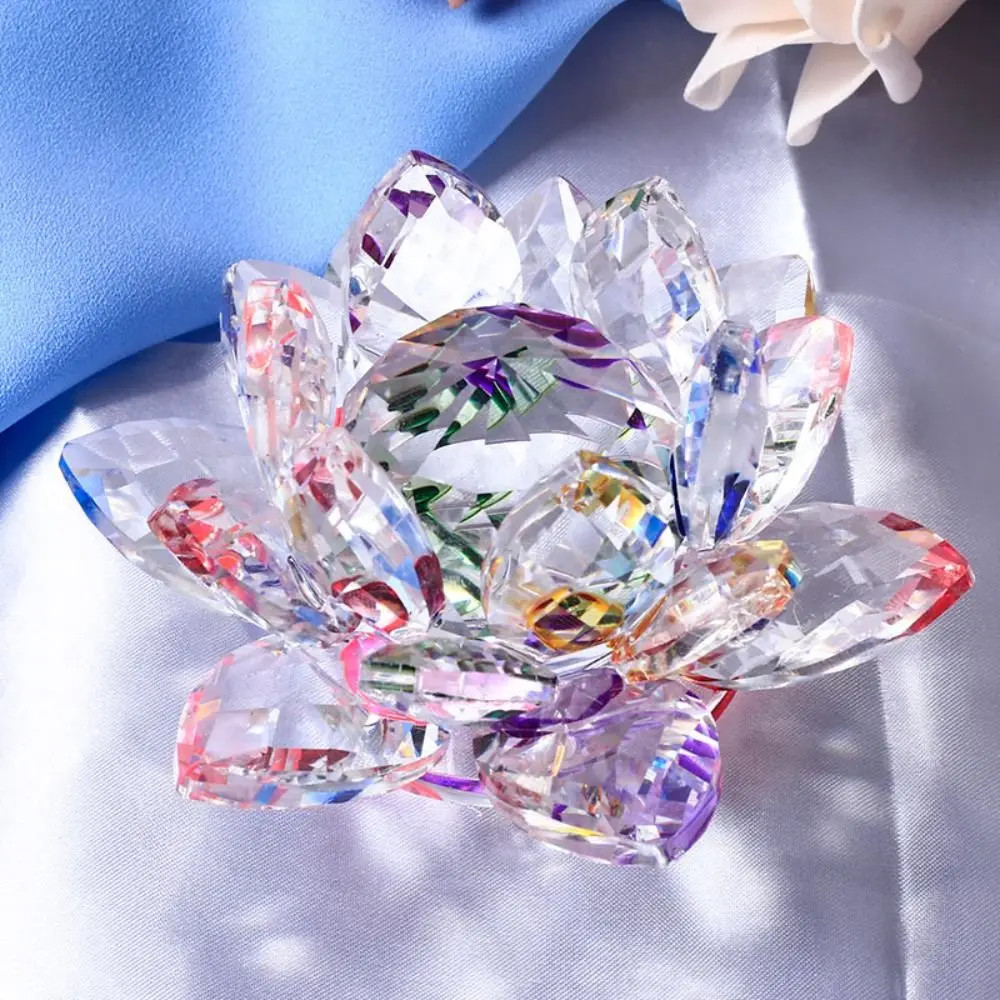 Feng Shui Quartz Crystal Lotus Flower Crafts Glass Paperweight Home Decor Party