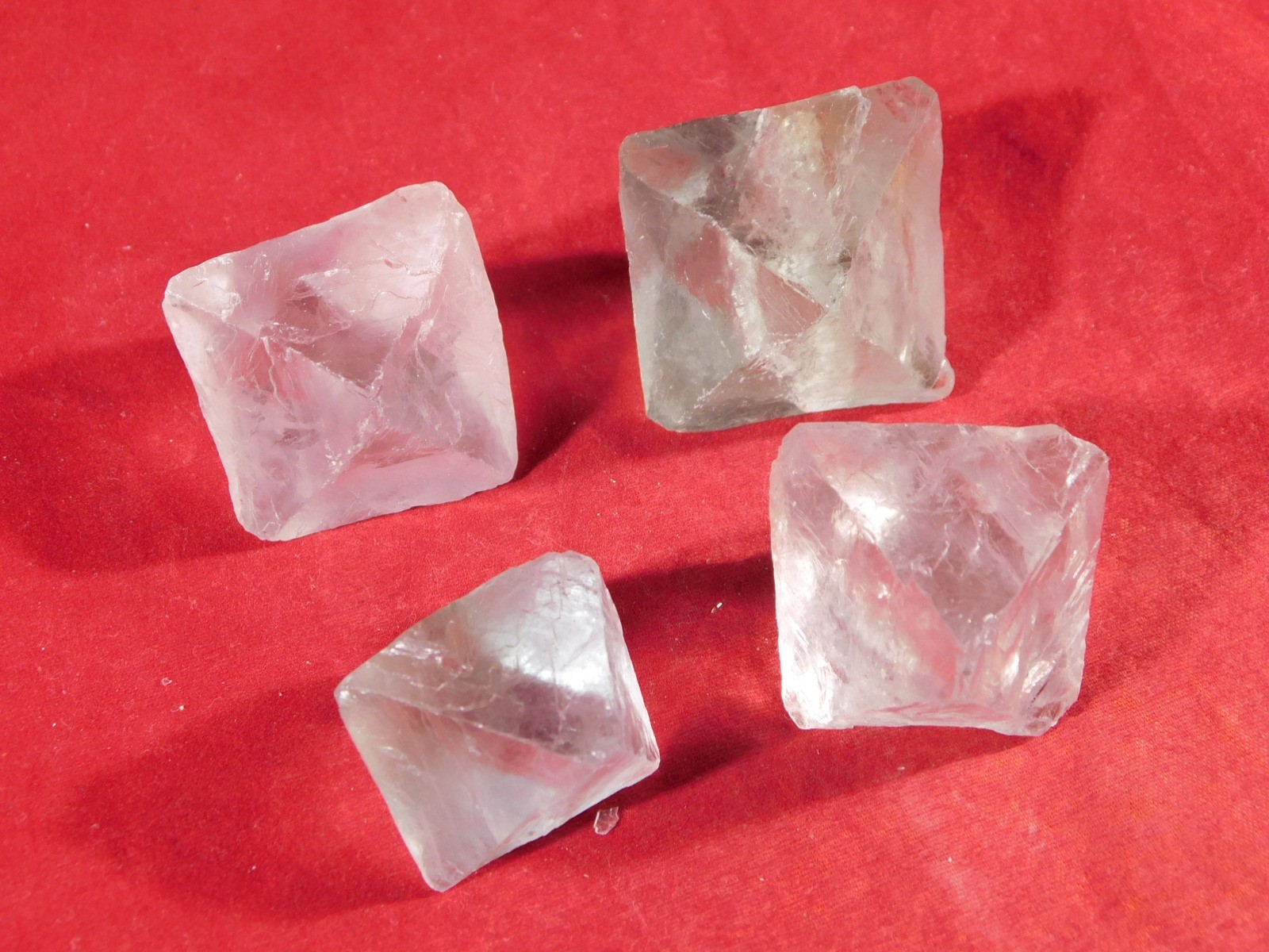Lot of FOUR! AAA Fluorescent Semi Translucent FLUORITE Octahedron Crystals 188gr