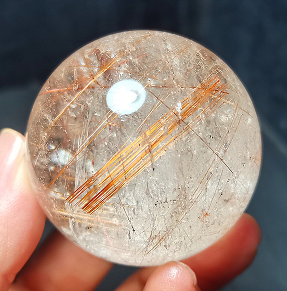 Natural Clear Golden Rutilated Inclusions Stone Gold Needles Ball WYY3716
