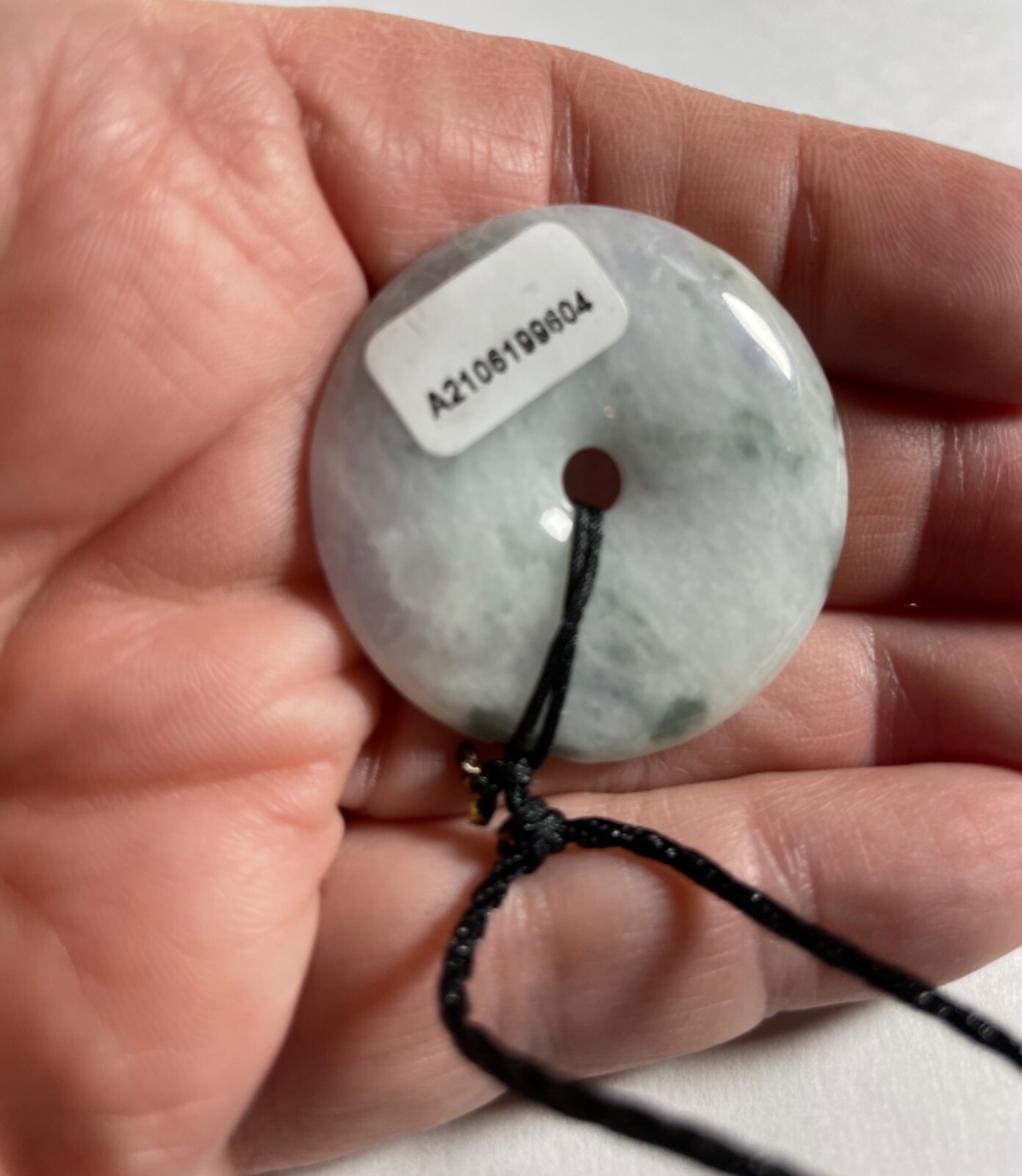 Certified Grade A 100% Natural Green Lavender Jade Donut Pendant 37mm 14.88g
