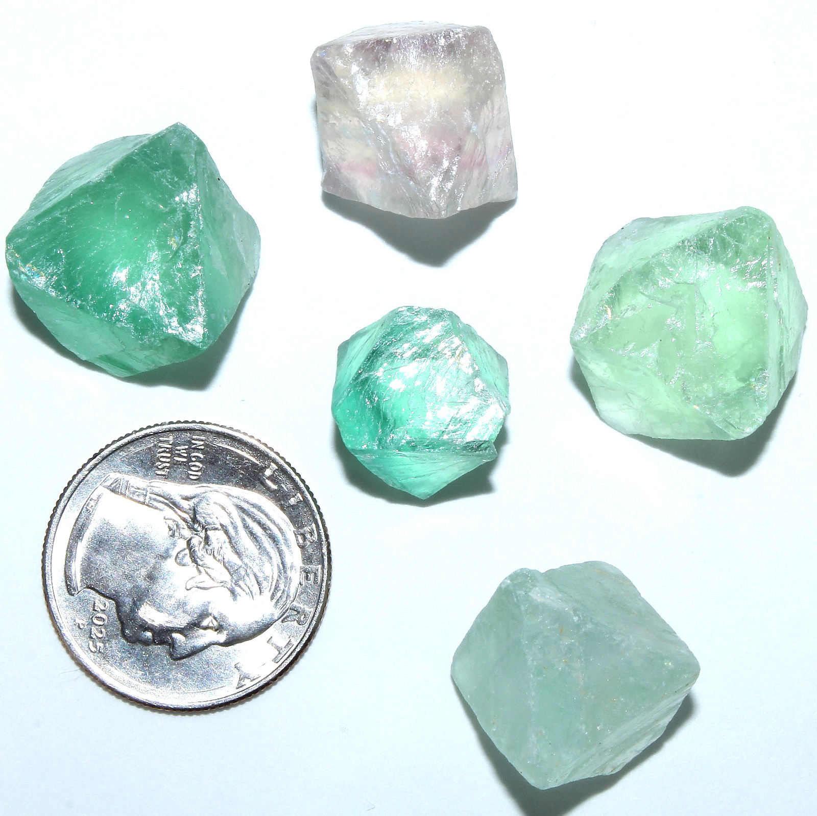 5 AAA Mexican Fluorite Octahedrons / Multi-Color / 38 grams / 3779