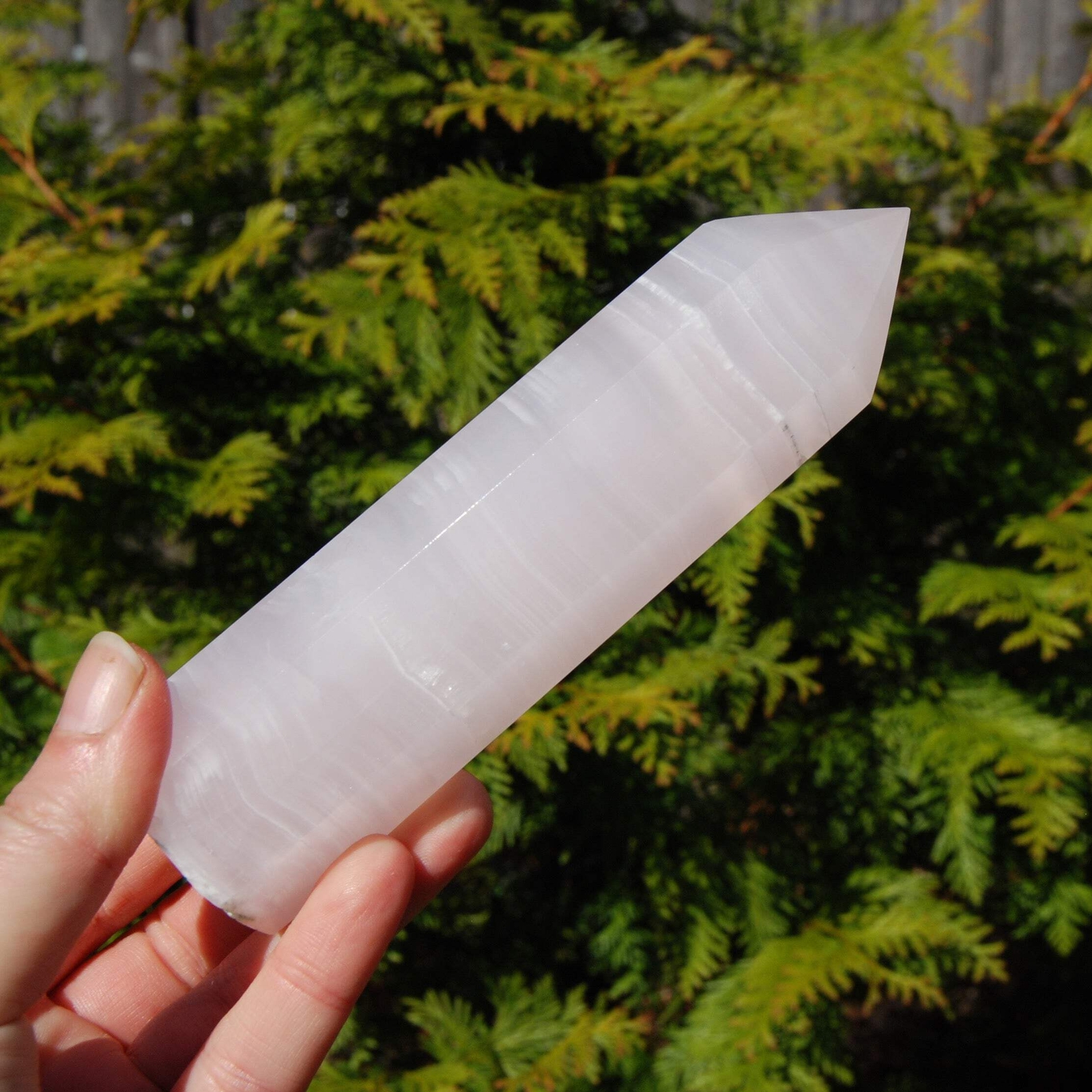6in Pink Mangano Calcite Crystal Tower, Reiki Stone, Fluorescent UV Reactive
