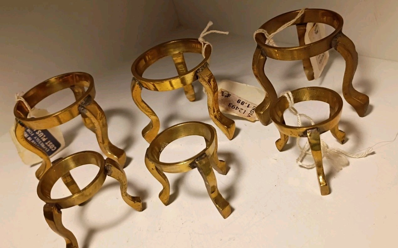 Vintage Solid Brass Egg Holder Stand Set Of 6 3 Large 3 Small Some Tags India