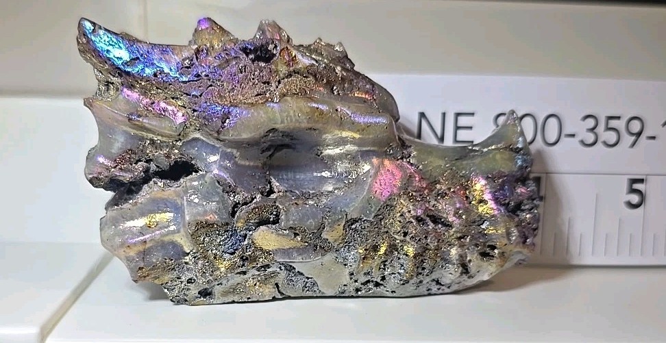 Dragon Head Carving In Aura Sphalerite 4″ 9Oz. Rainbow Aura Coated Natural Stone