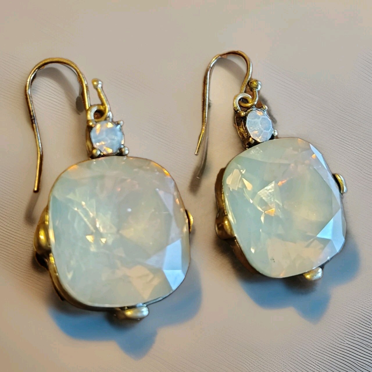 Blonde Crystal Cushion Color Changing Dangle Earrings