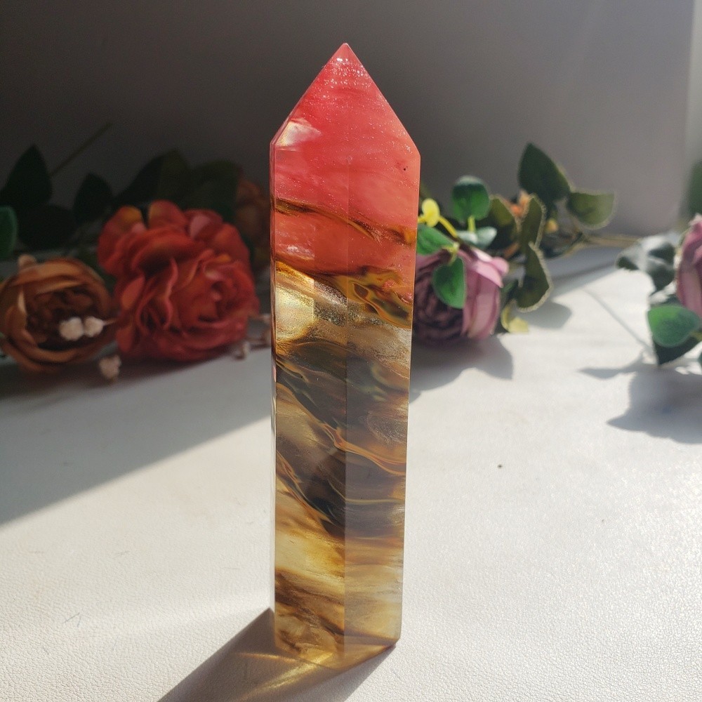 Wholesale Tiger Skin Obelisk Six Sided Polished Crystal Tower Smelt Point Decor
