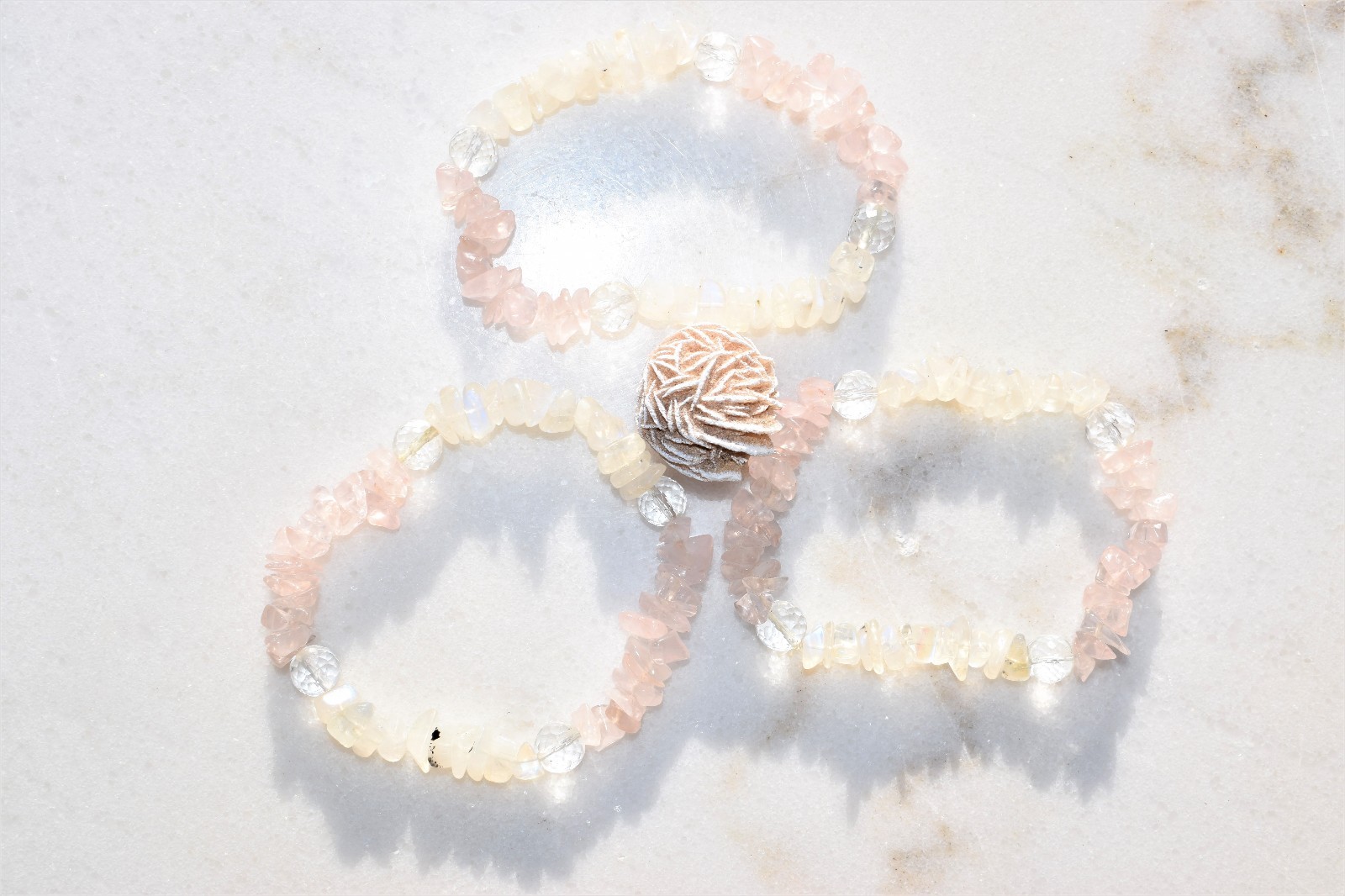 [1] CHARGED Moonstone Rose Quartz Crystal Bracelet w / Quartz REIKI Energy!