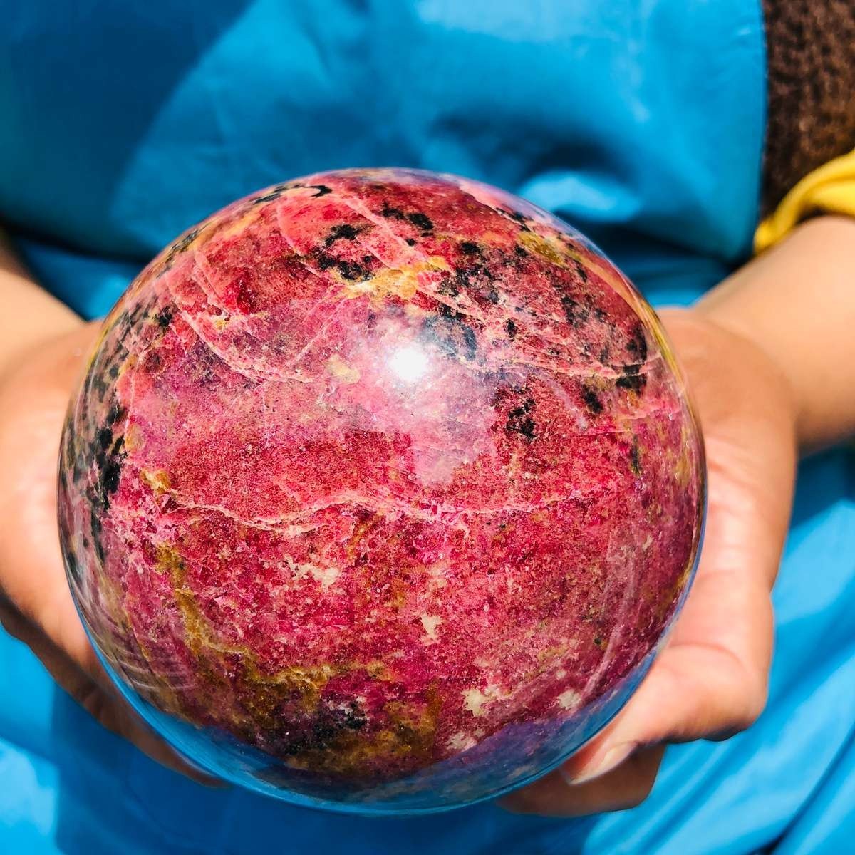 4.4 LB Natural Rhodonite Crystal Sphere Pink Black Healing Gem Stone 4795