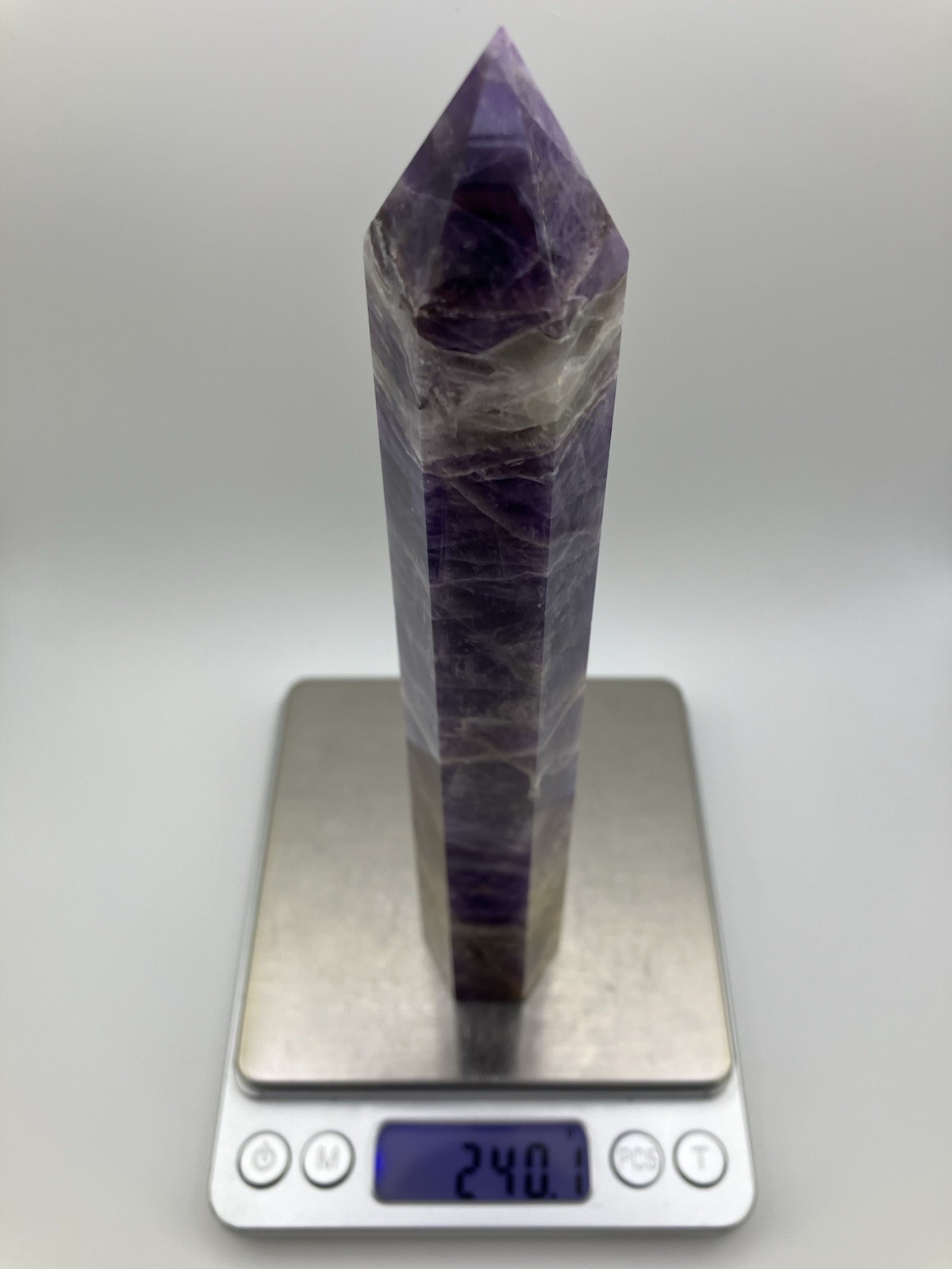 181mm XL .53 LB Brazil Amethyst Quartz Crystal Tower Gemstone Pillar Point, 240g