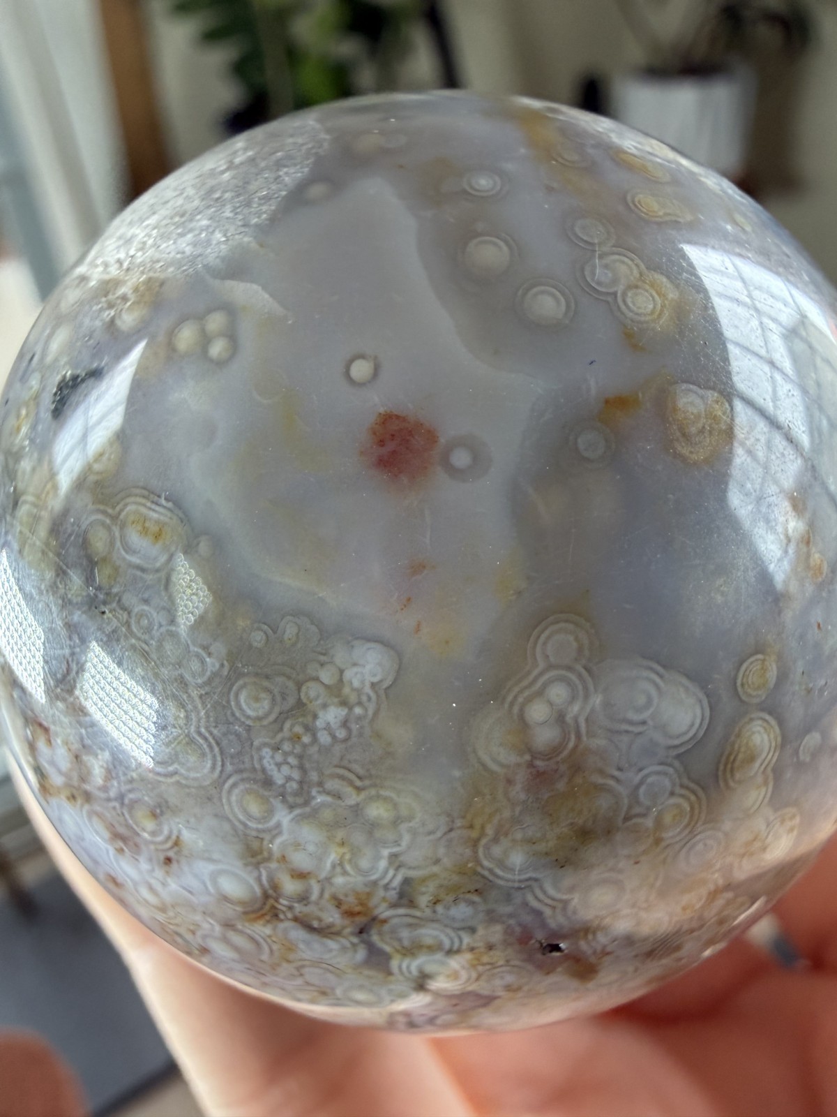 8th Vein Ocean Jasper Sphere – Pink, Green & White Orbs – 7.09 oz