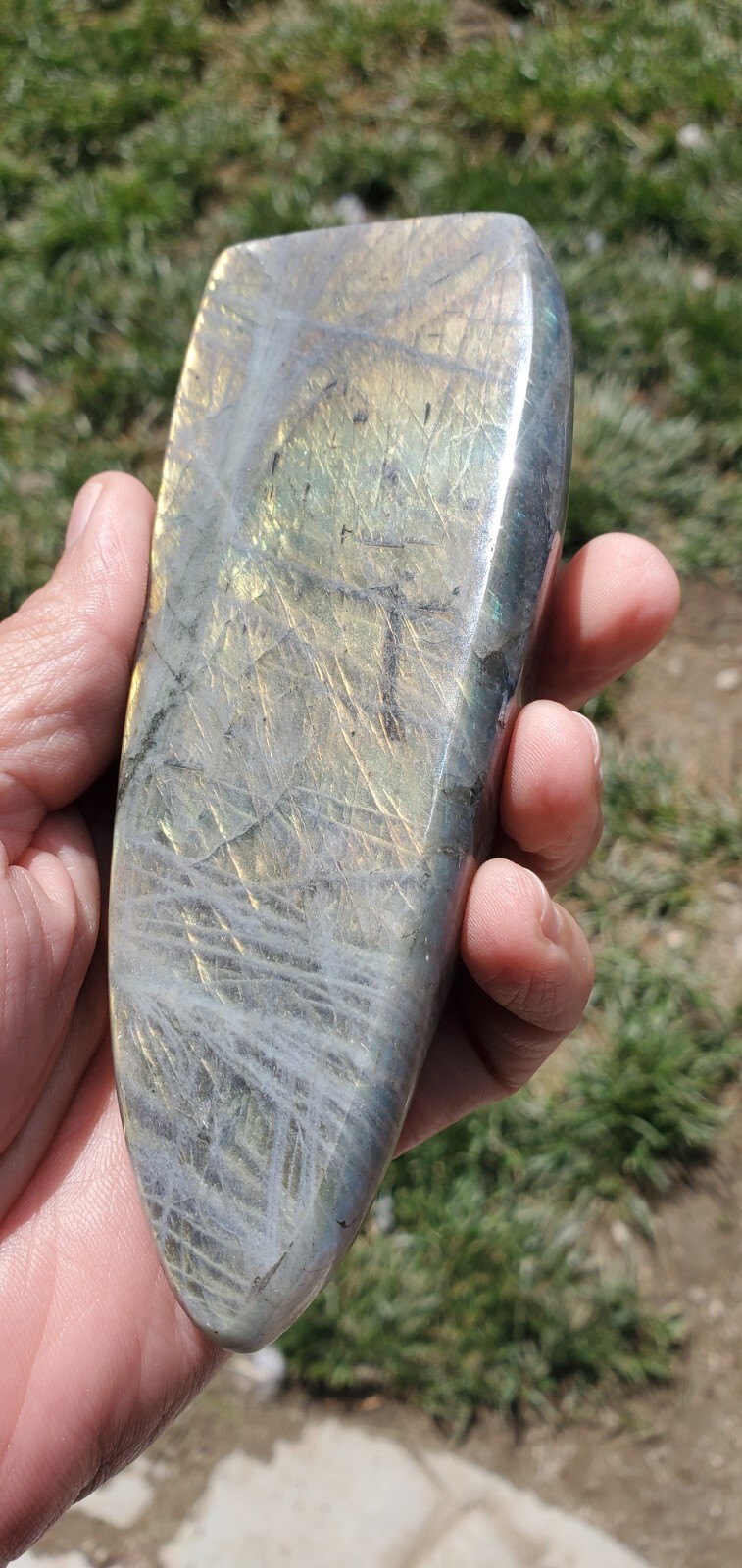 Labradorite Freeform Crystal, Yellow Flashes Decor 390g