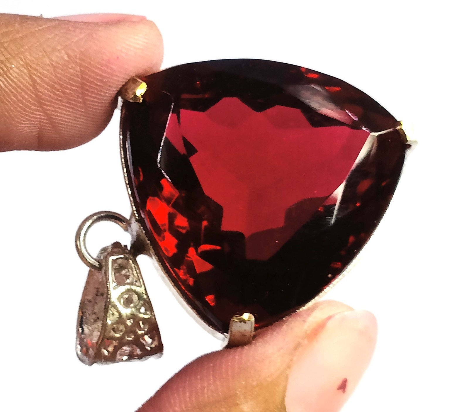 73.45 CT Natural Red Ruby Trillion Shape 925 Silver Pendant IGL Gemstone 6AHJ