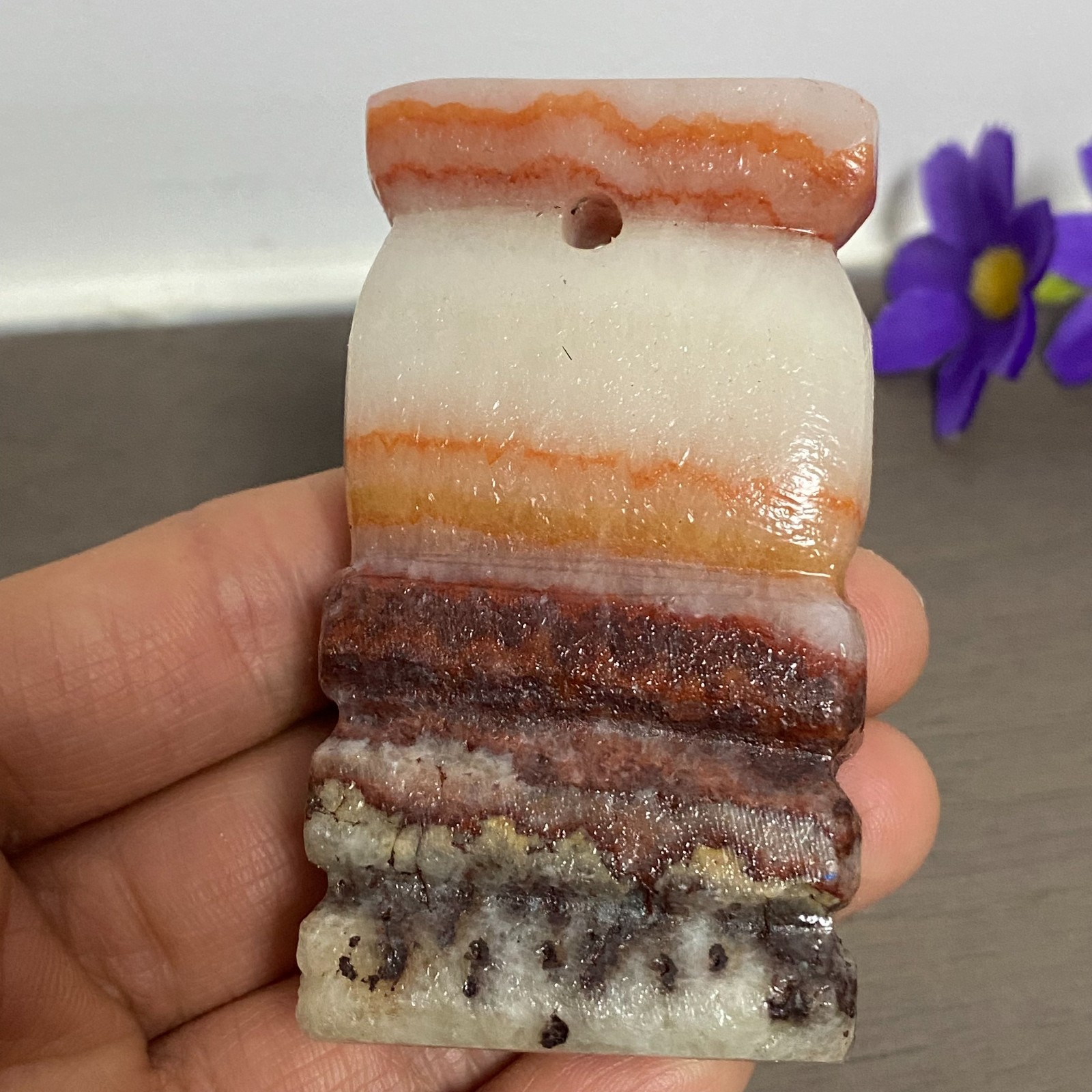 72-40-17mm NATURAL Pork stone quartz crystal Hand carving marbled meat