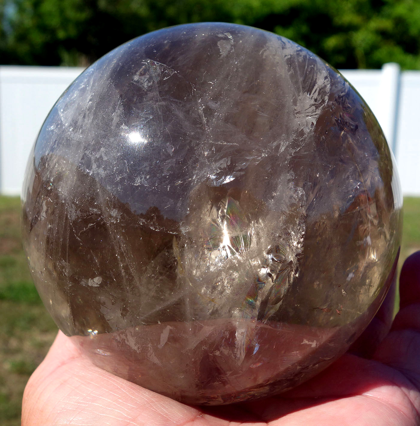 Large 4 Inch SMOKY QUARTZ Crystal Sphere Ball with RAINBOWS from Brazil